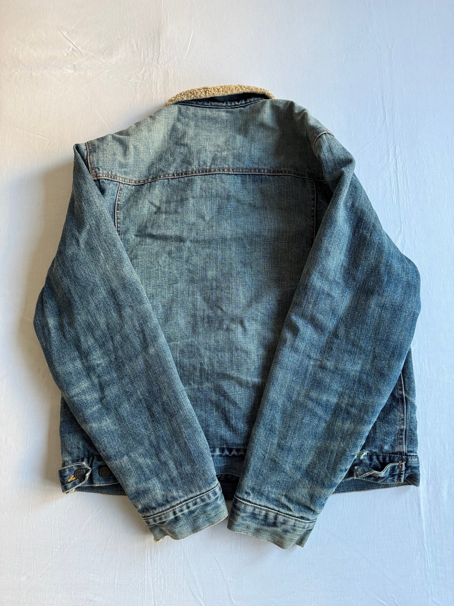 👖 Geacă Denim Vintage Distressed cu Căptușeală Sherpa – XL - anbracaminte