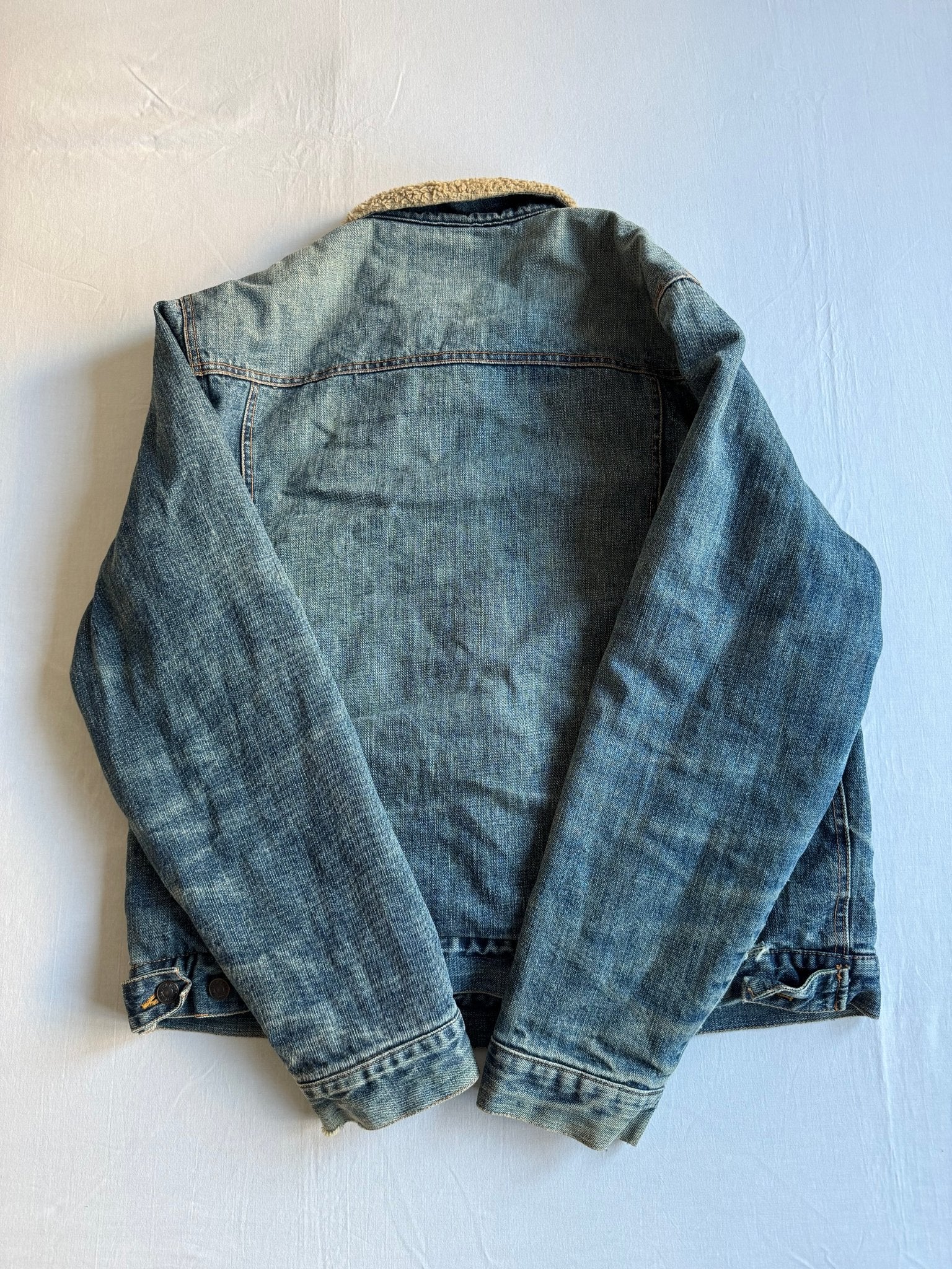 👖 Geacă Denim Vintage Distressed cu Căptușeală Sherpa – XL - anbracaminte
