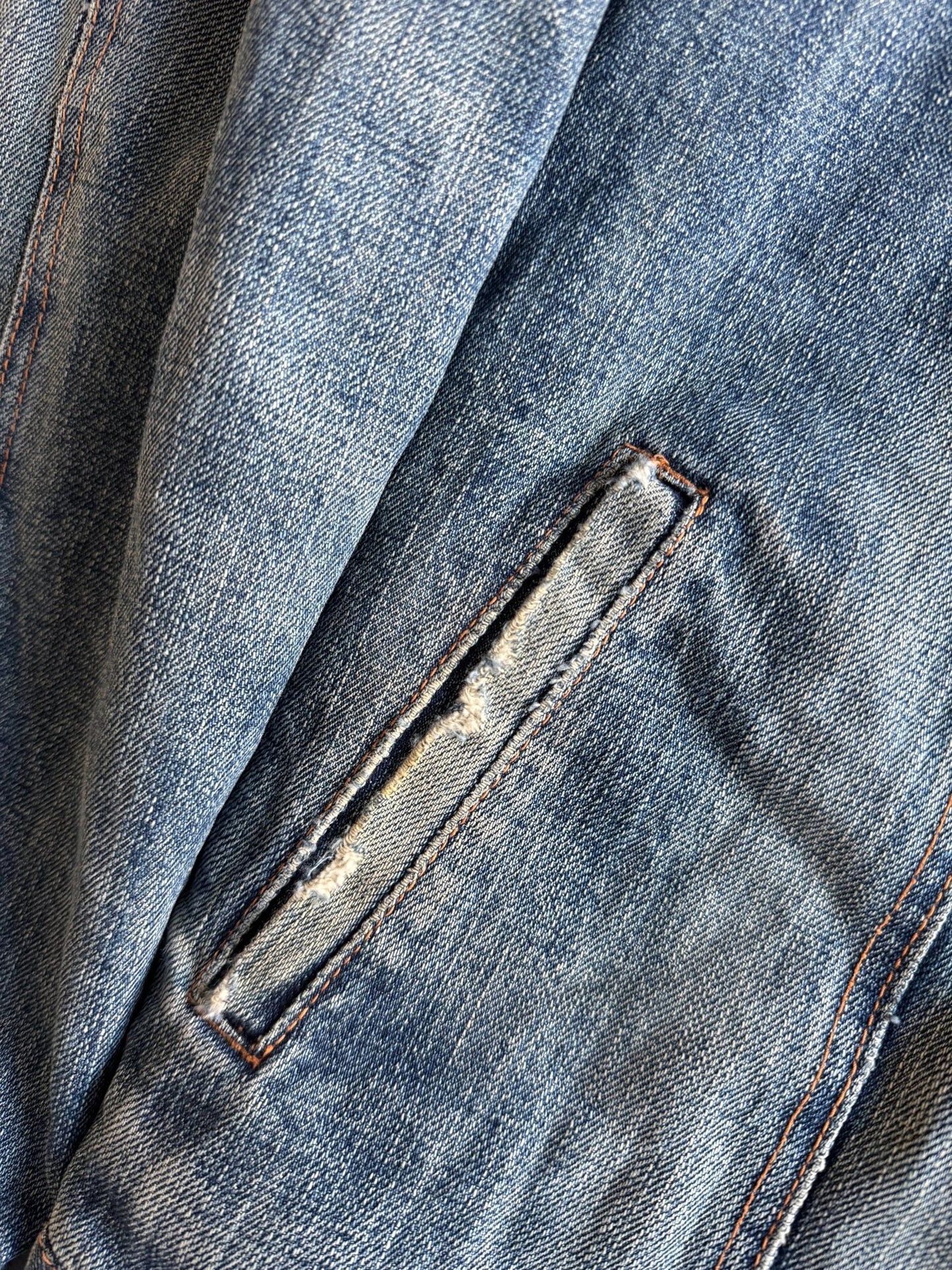 👖 Geacă Denim Vintage Distressed cu Căptușeală Sherpa – XL - anbracaminte
