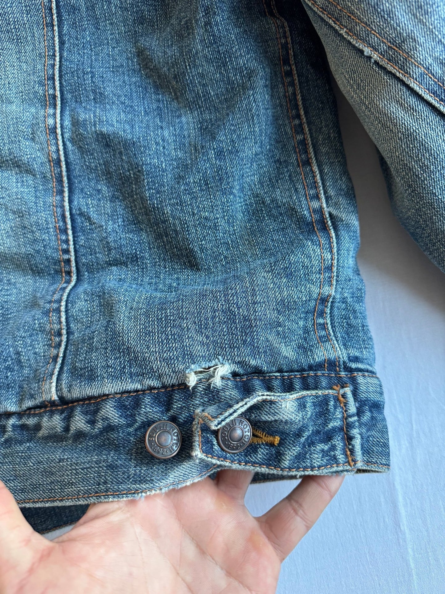 👖 Geacă Denim Vintage Distressed cu Căptușeală Sherpa – XL - anbracaminte