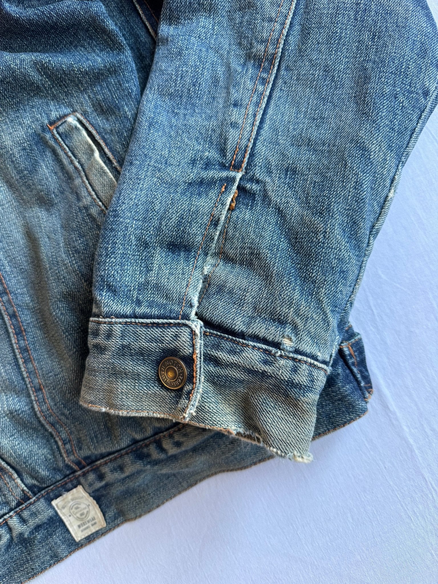 👖 Geacă Denim Vintage Distressed cu Căptușeală Sherpa – XL - anbracaminte