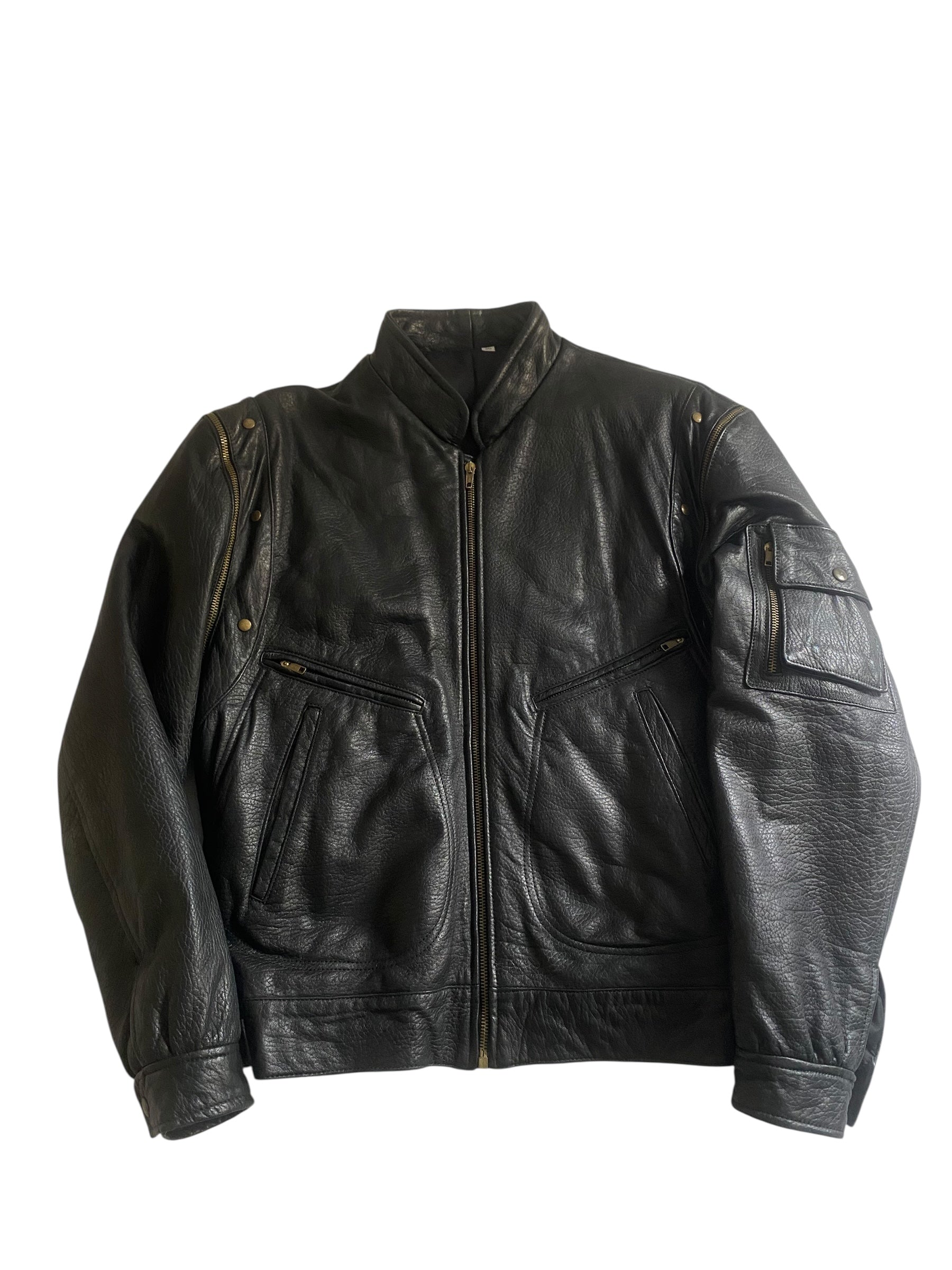 geacă neagră din piele, mâneci detașabile, vedere frontală