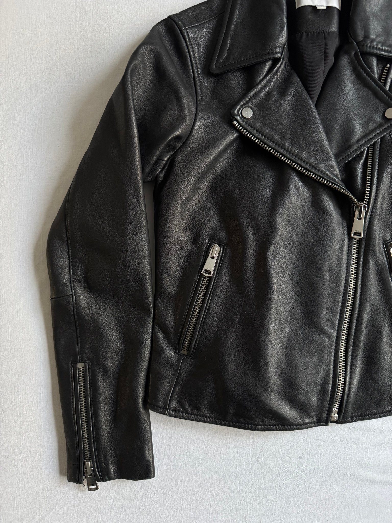 🏍️ Geacă Reiss din piele biker / Neagră (Women’s XS) - anbracaminte