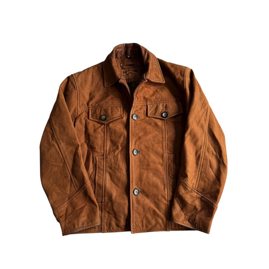 🦬 Geacă Trucker Vintage din Piele Maro / Buffalo Nubuk (Mărime 46 - M) - anbracaminte