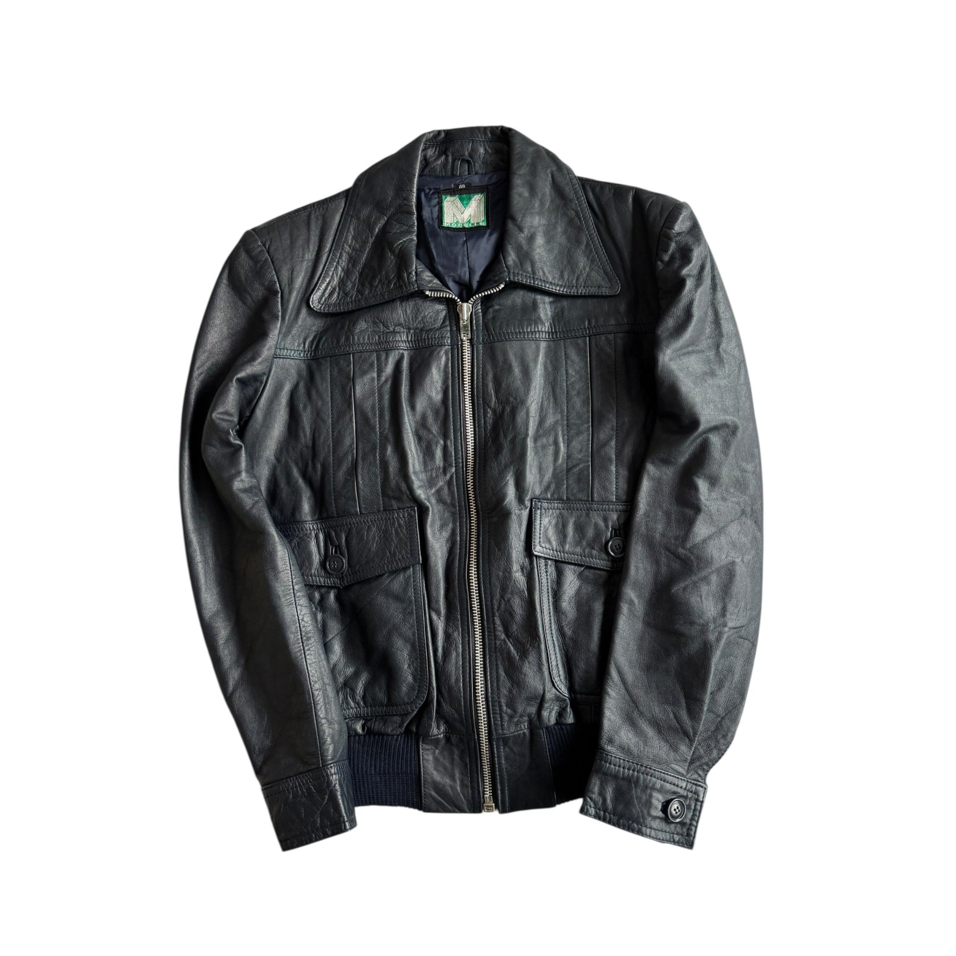 🫐 Geacă Vintage 70’s din Piele Bleumarin – S - anbracaminte