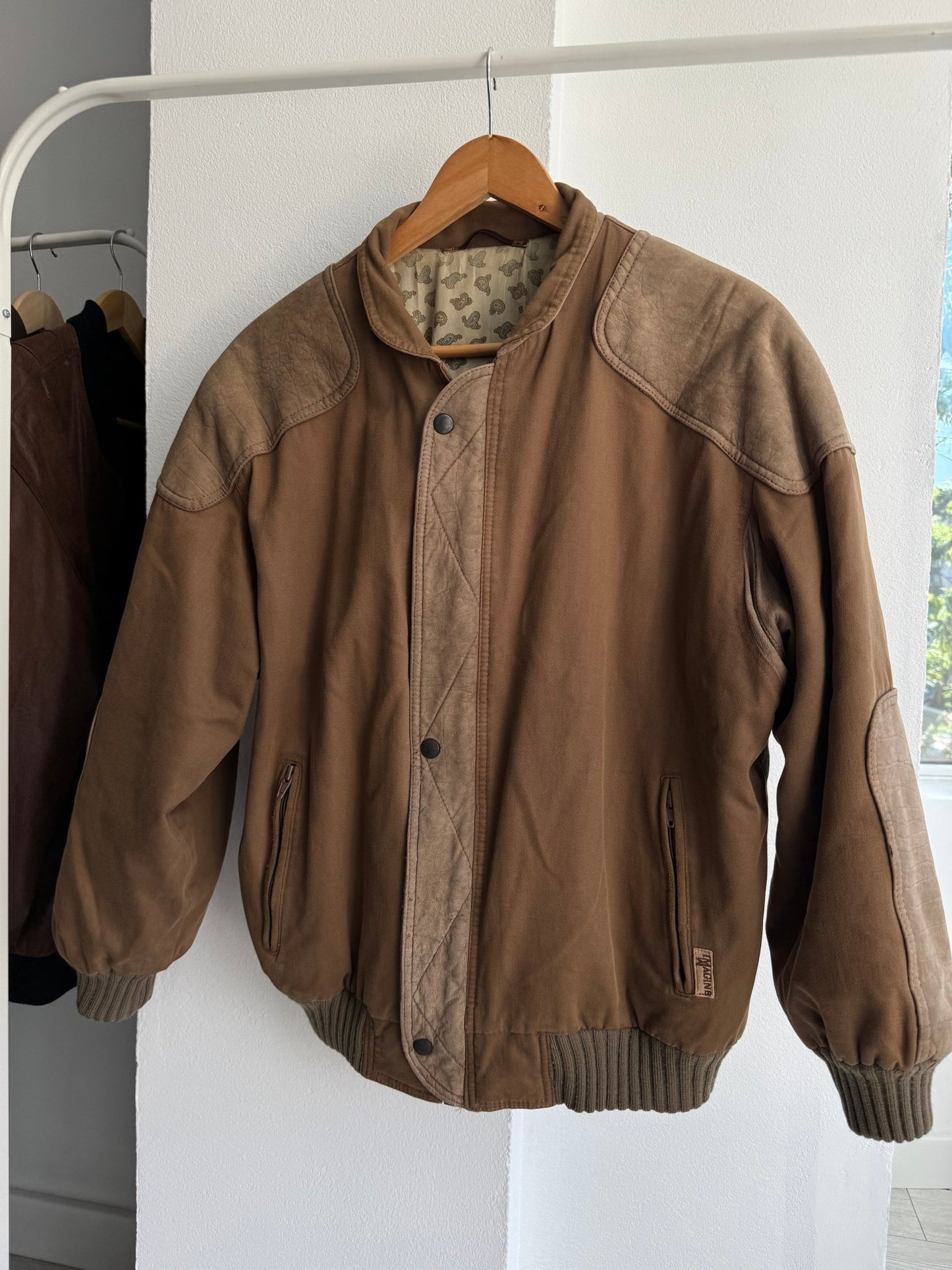 🇮🇹 Geacă Vintage 80’s din Bumbac & Piele de Capră – M (48) – Made in Italy - anbracaminte