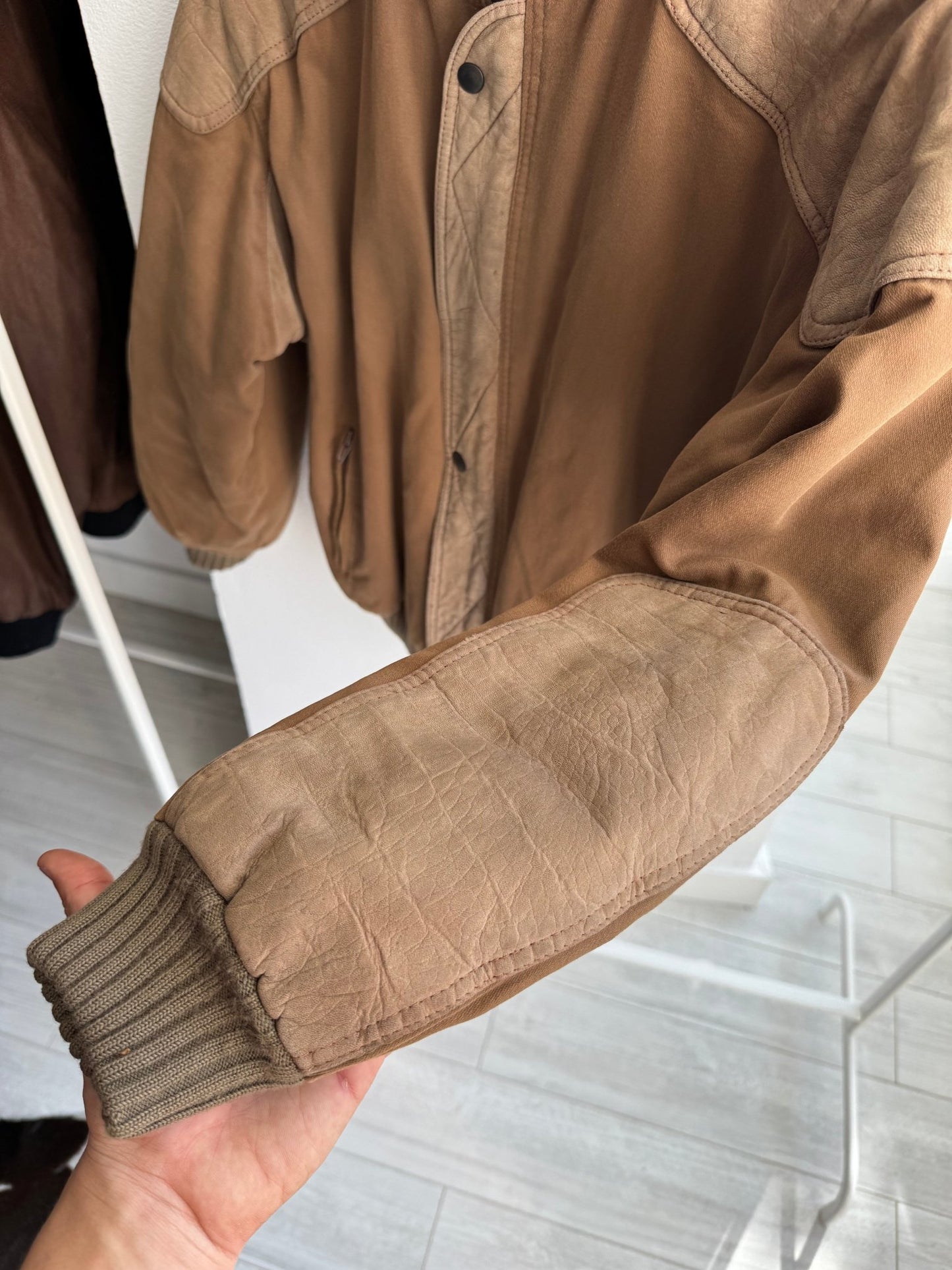🇮🇹 Geacă Vintage 80’s din Bumbac & Piele de Capră – M (48) – Made in Italy - anbracaminte