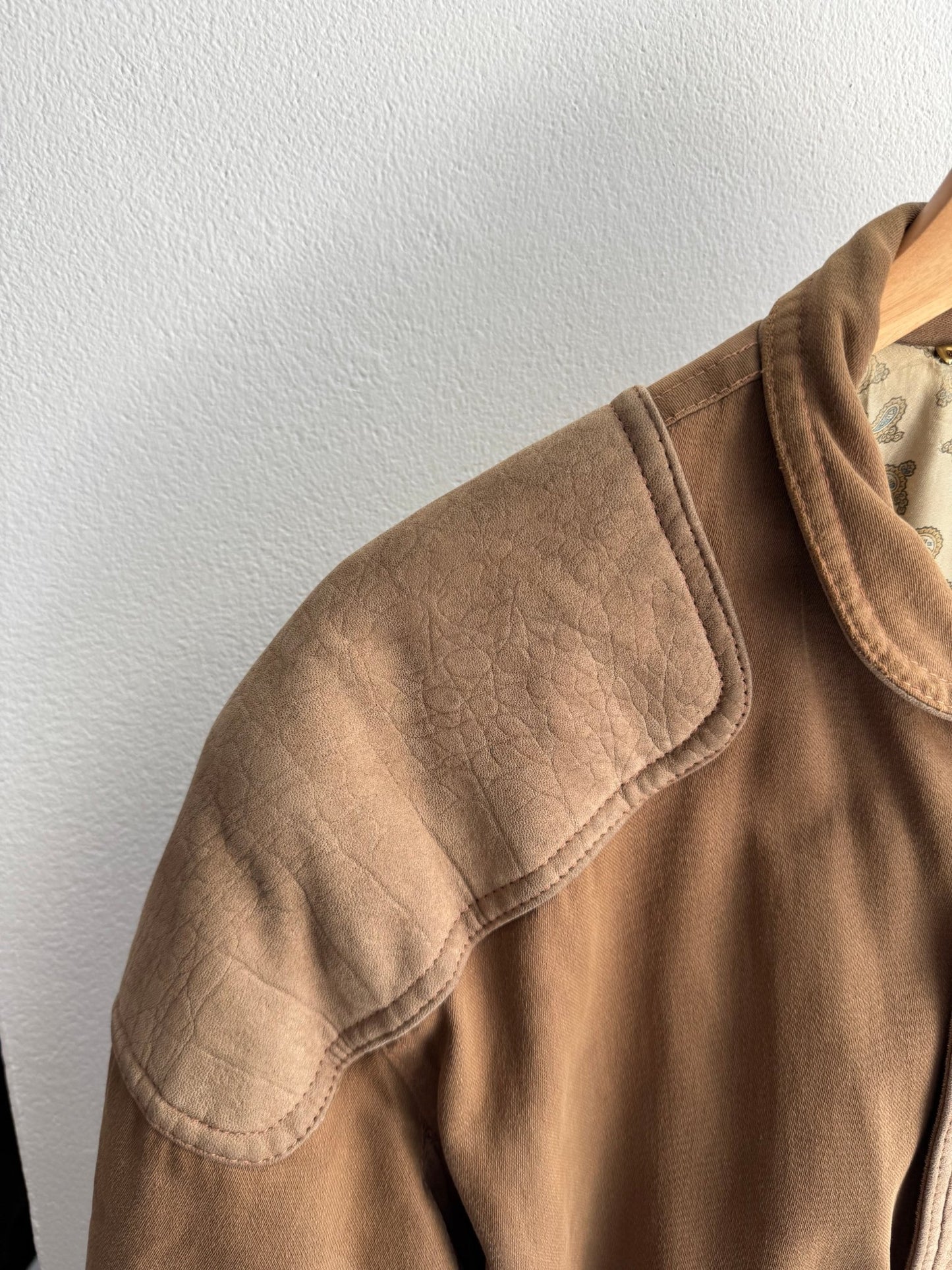 🇮🇹 Geacă Vintage 80’s din Bumbac & Piele de Capră – M (48) – Made in Italy - anbracaminte