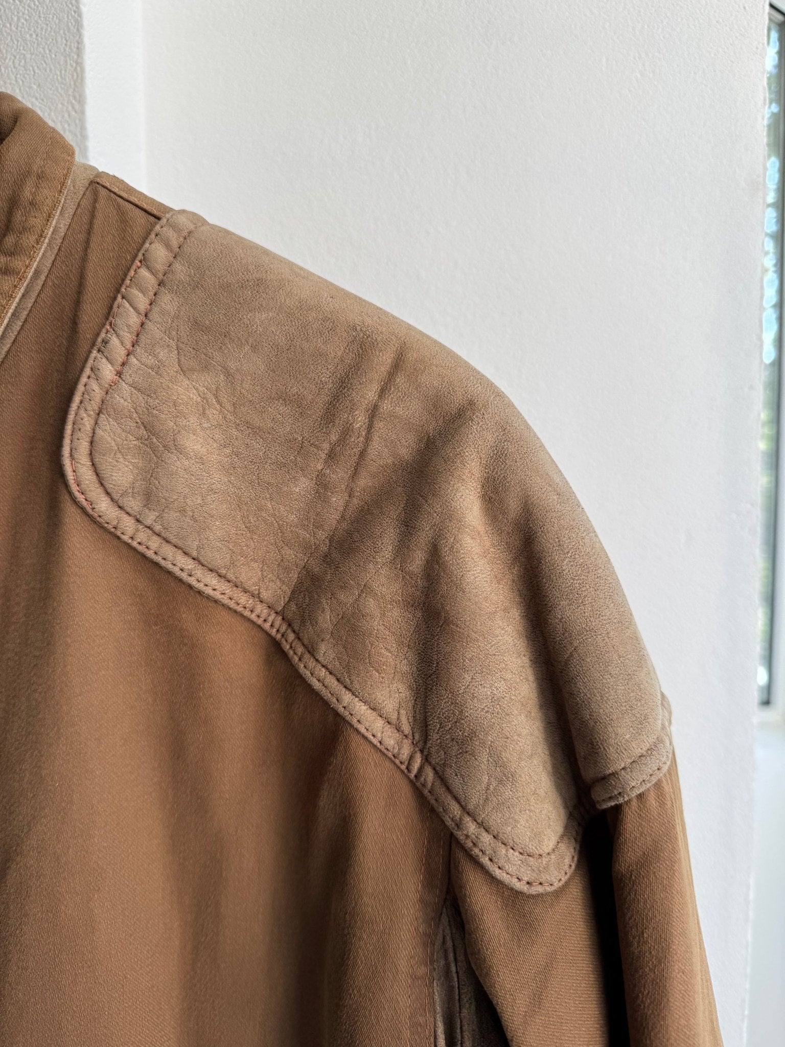 🇮🇹 Geacă Vintage 80’s din Bumbac & Piele de Capră – M (48) – Made in Italy - anbracaminte