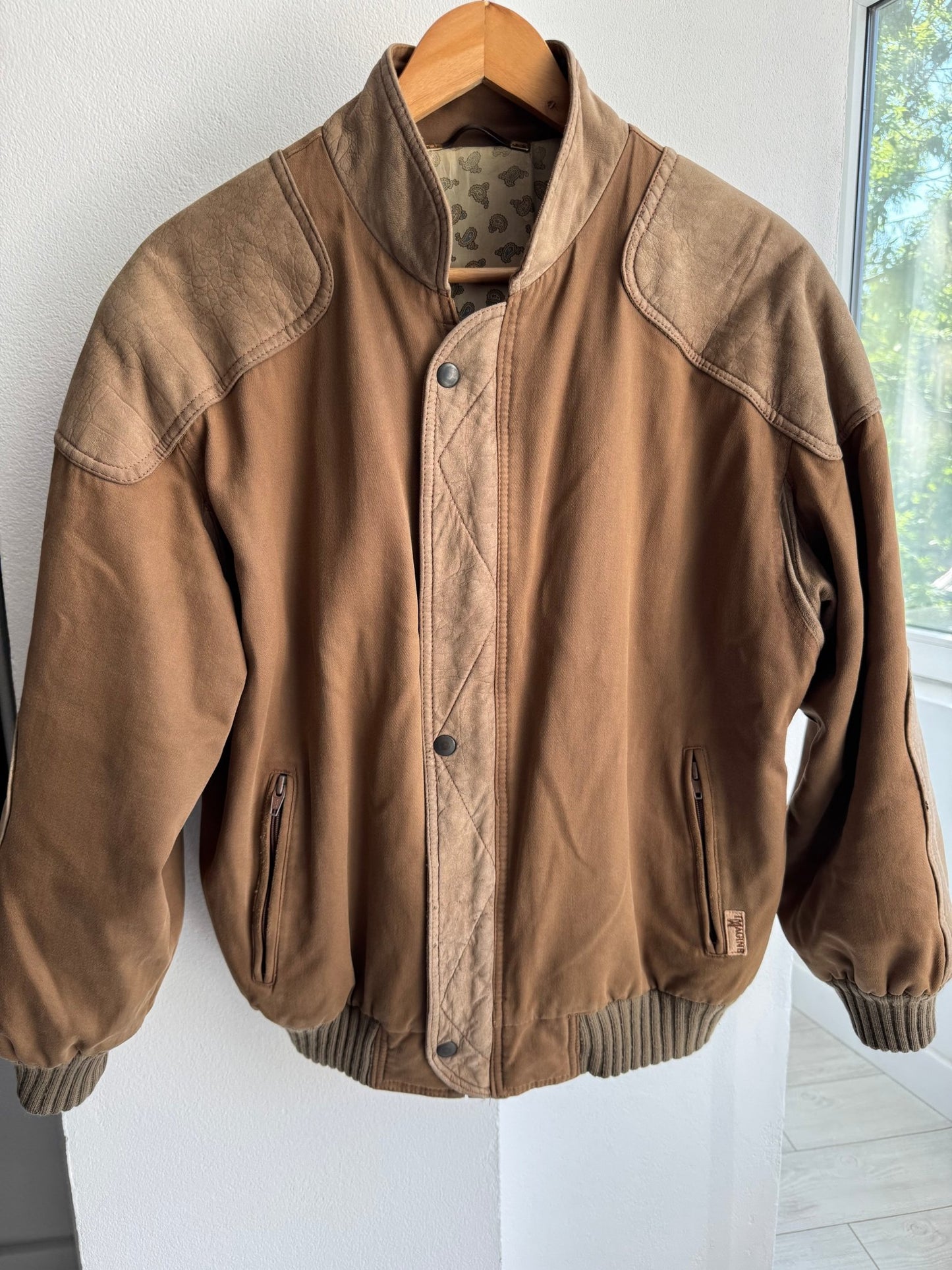🇮🇹 Geacă Vintage 80’s din Bumbac & Piele de Capră – M (48) – Made in Italy - anbracaminte