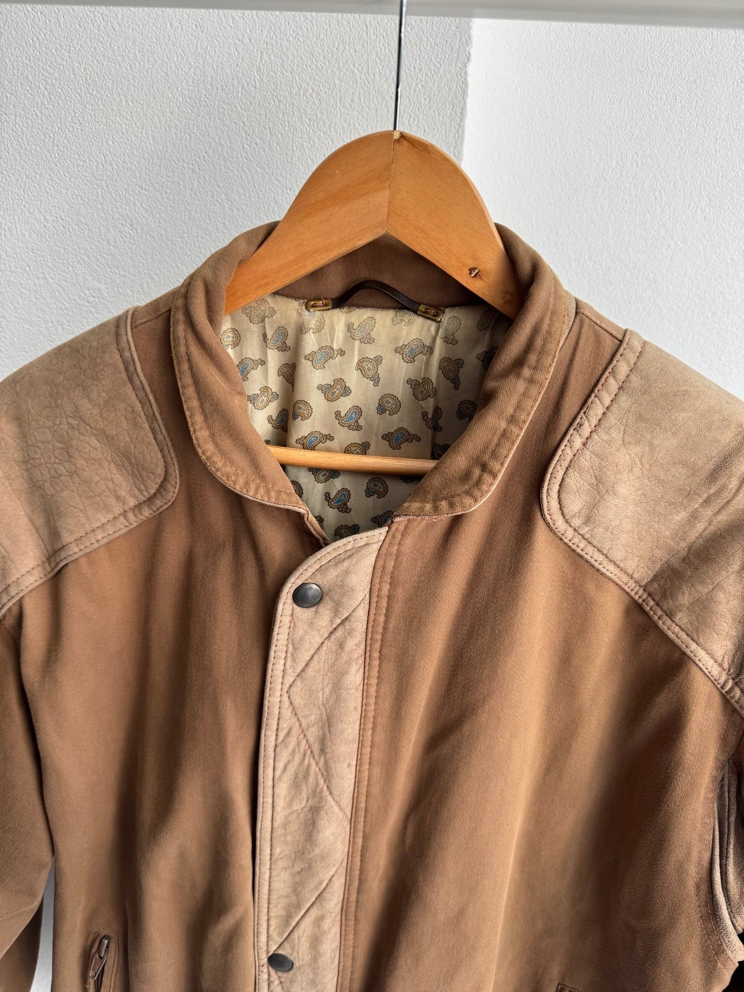🇮🇹 Geacă Vintage 80’s din Bumbac & Piele de Capră – M (48) – Made in Italy - anbracaminte