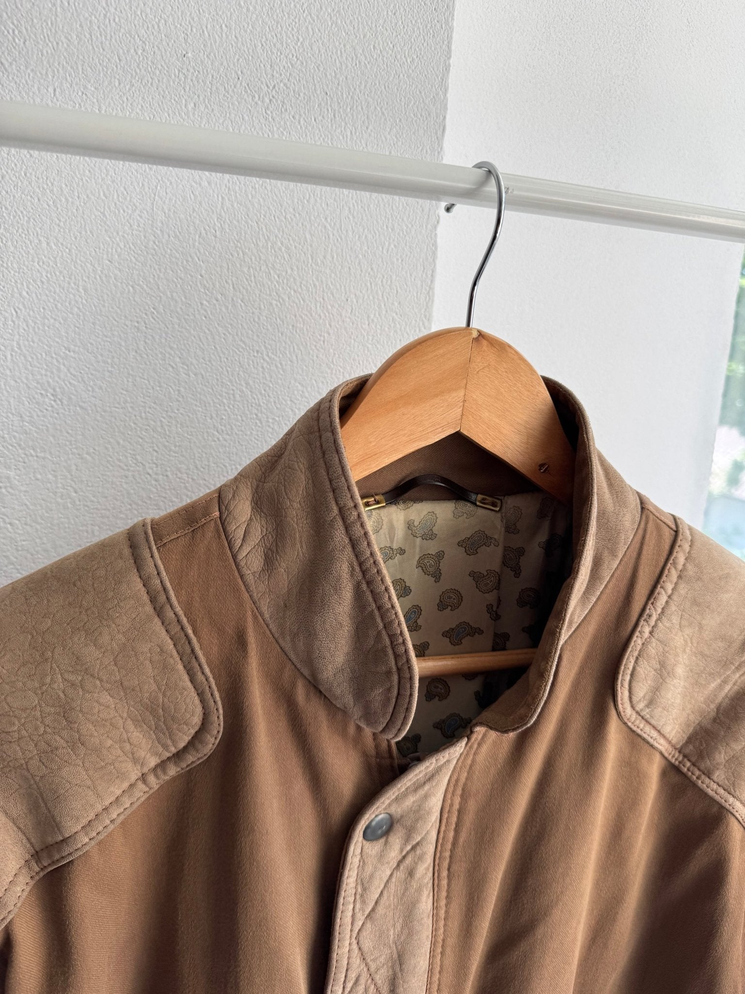 🇮🇹 Geacă Vintage 80’s din Bumbac & Piele de Capră – M (48) – Made in Italy - anbracaminte