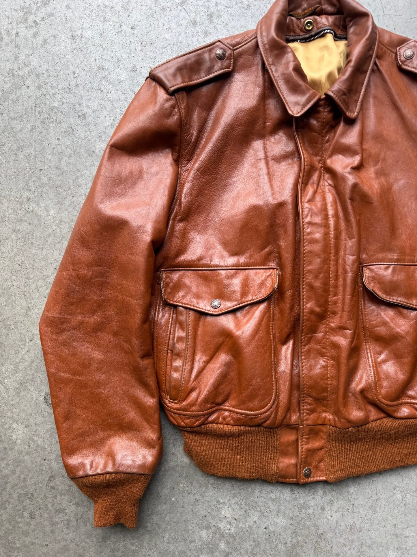 💣 Geacă Vintage 80’s Schott NYC A - 2 din Piele Cognac – L Oversized / XL - anbracaminte