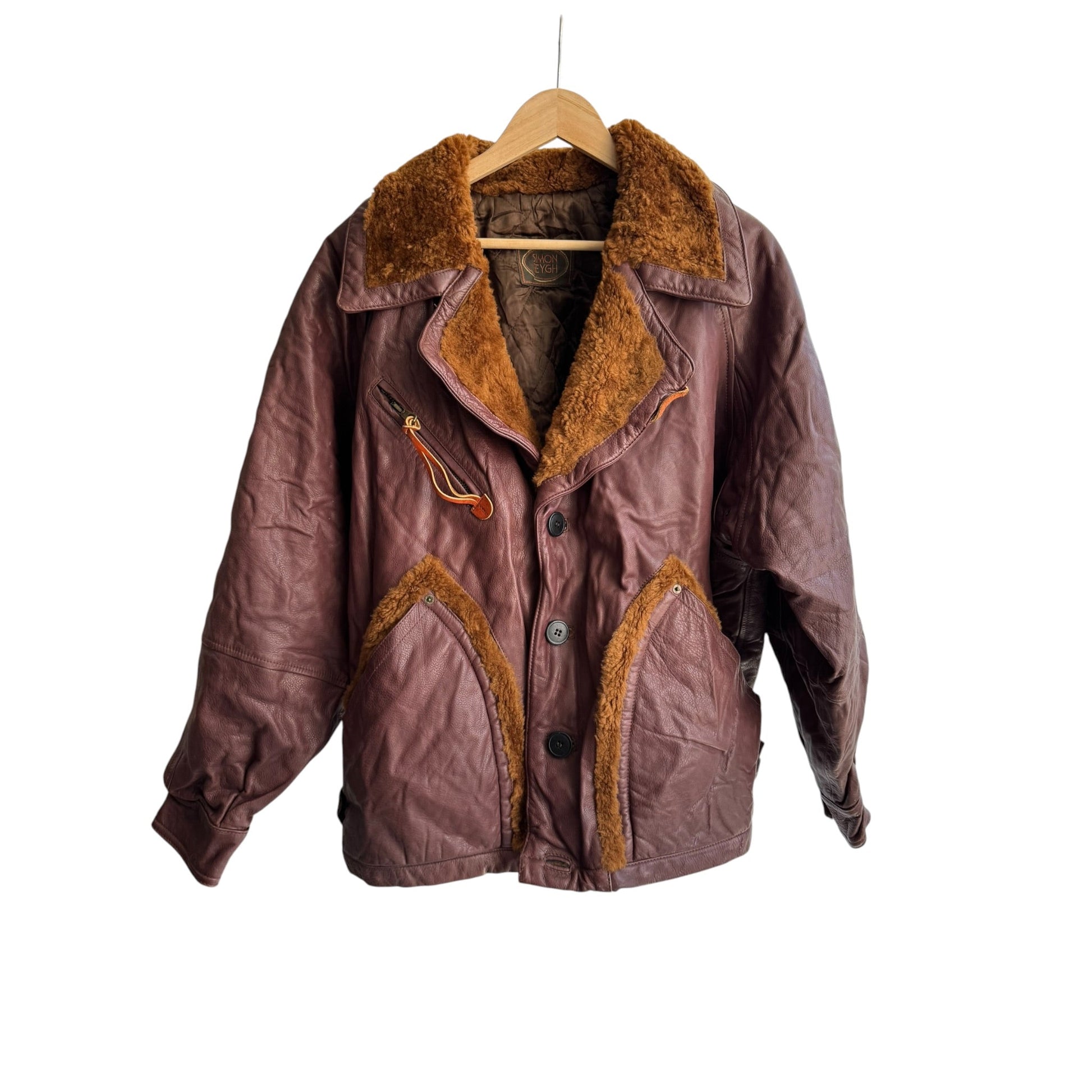 🐻 Geacă Vintage Bărbați din Piele Burgundy/Maro cu Inserții Shearling – XL – Made in Italy - anbracaminte