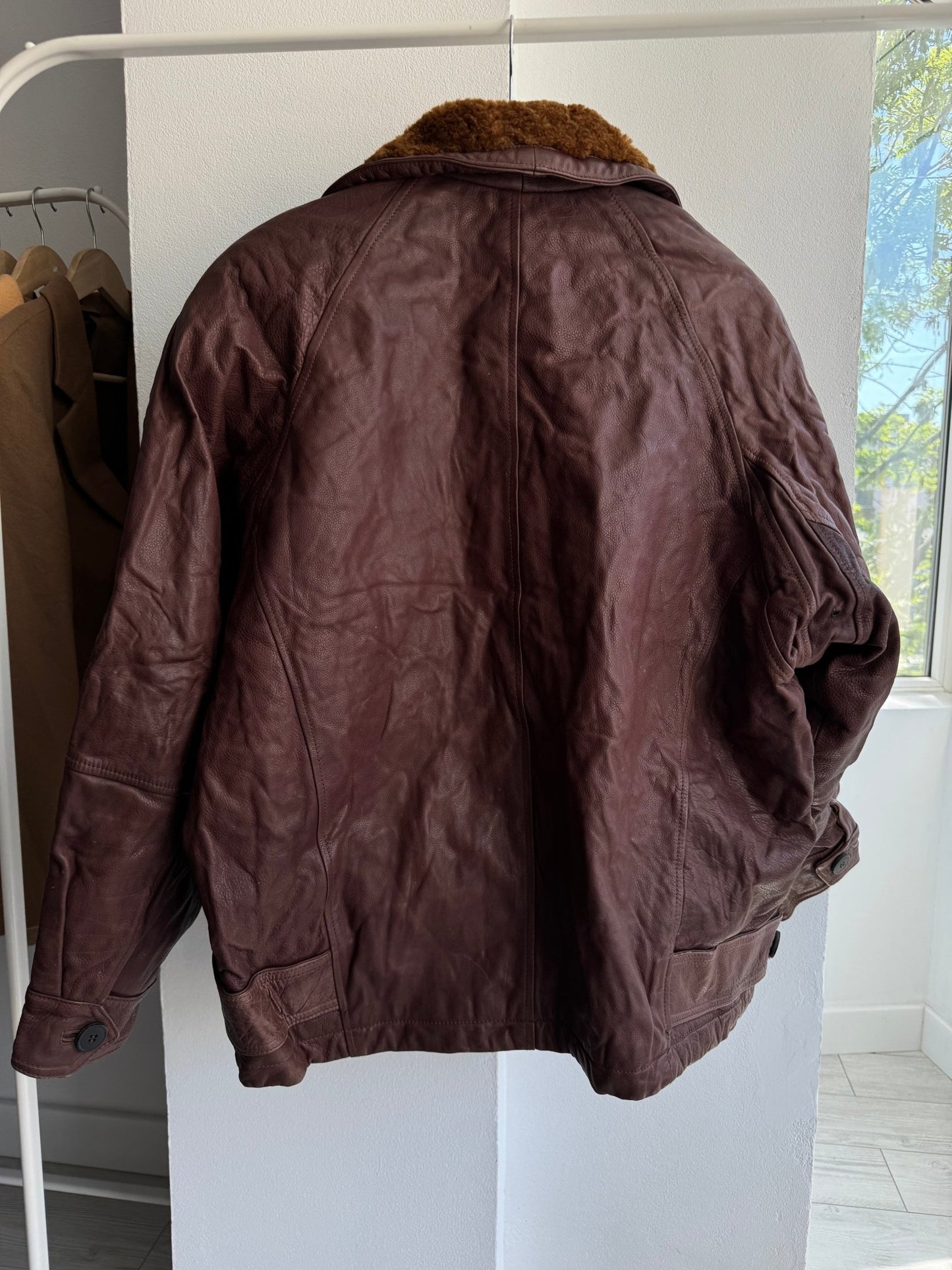 🐻 Geacă Vintage Bărbați din Piele Burgundy/Maro cu Inserții Shearling – XL – Made in Italy - anbracaminte