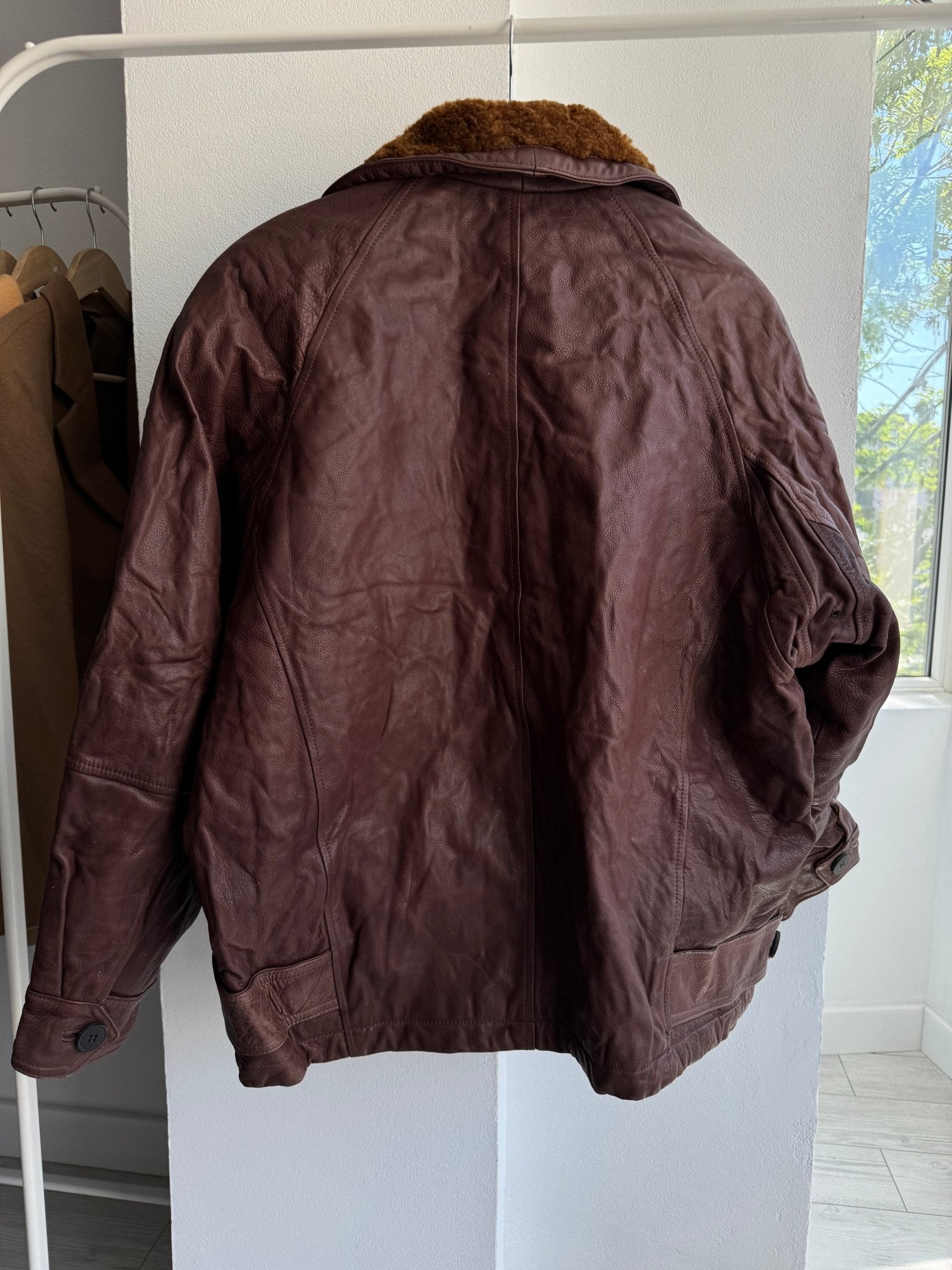 🐻 Geacă Vintage Bărbați din Piele Burgundy/Maro cu Inserții Shearling – XL – Made in Italy - anbracaminte