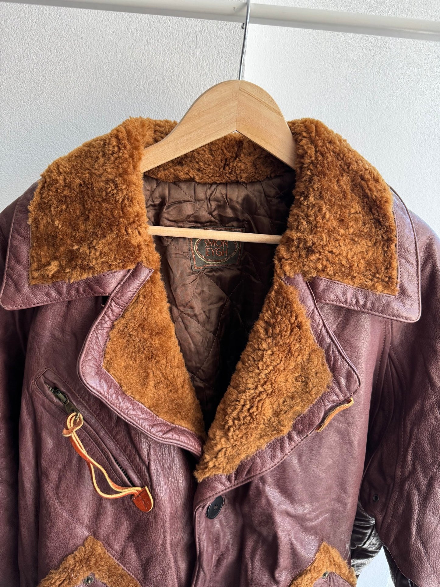 🐻 Geacă Vintage Bărbați din Piele Burgundy/Maro cu Inserții Shearling – XL – Made in Italy - anbracaminte
