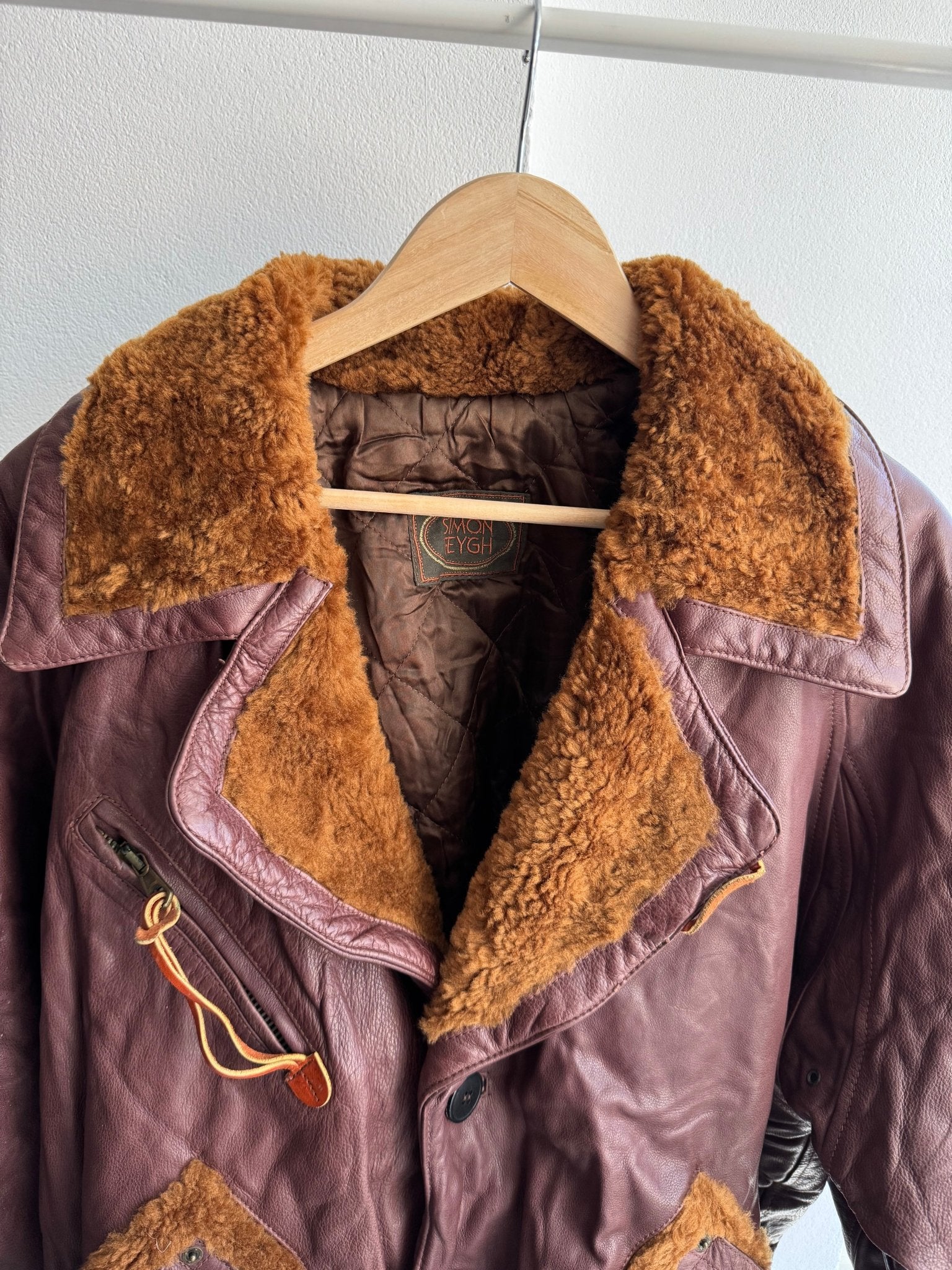 🐻 Geacă Vintage Bărbați din Piele Burgundy/Maro cu Inserții Shearling – XL – Made in Italy - anbracaminte