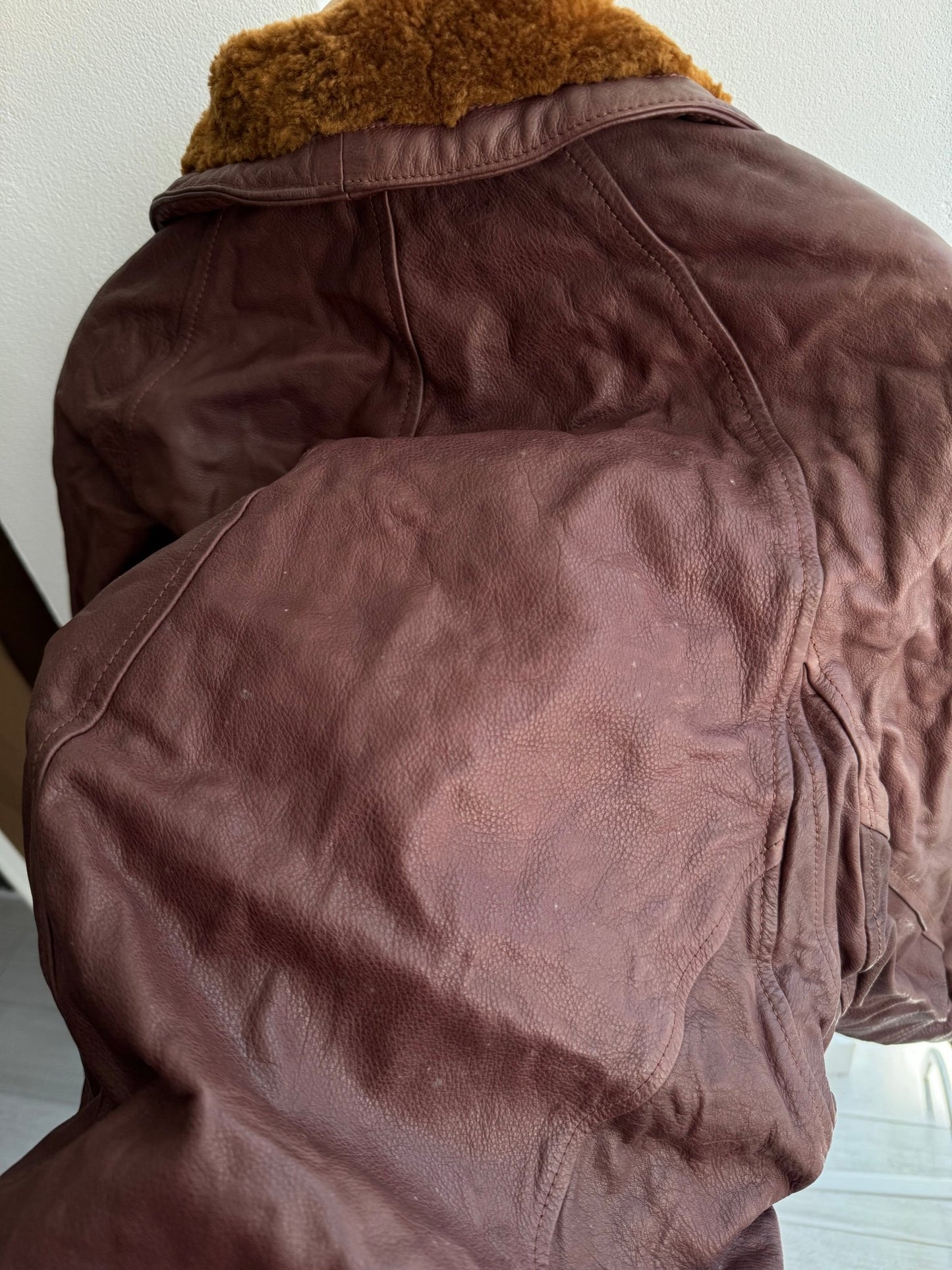 🐻 Geacă Vintage Bărbați din Piele Burgundy/Maro cu Inserții Shearling – XL – Made in Italy - anbracaminte