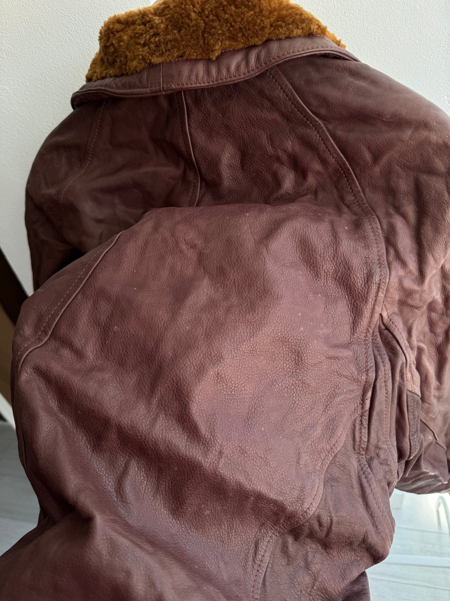 🐻 Geacă Vintage Bărbați din Piele Burgundy/Maro cu Inserții Shearling – XL – Made in Italy - anbracaminte