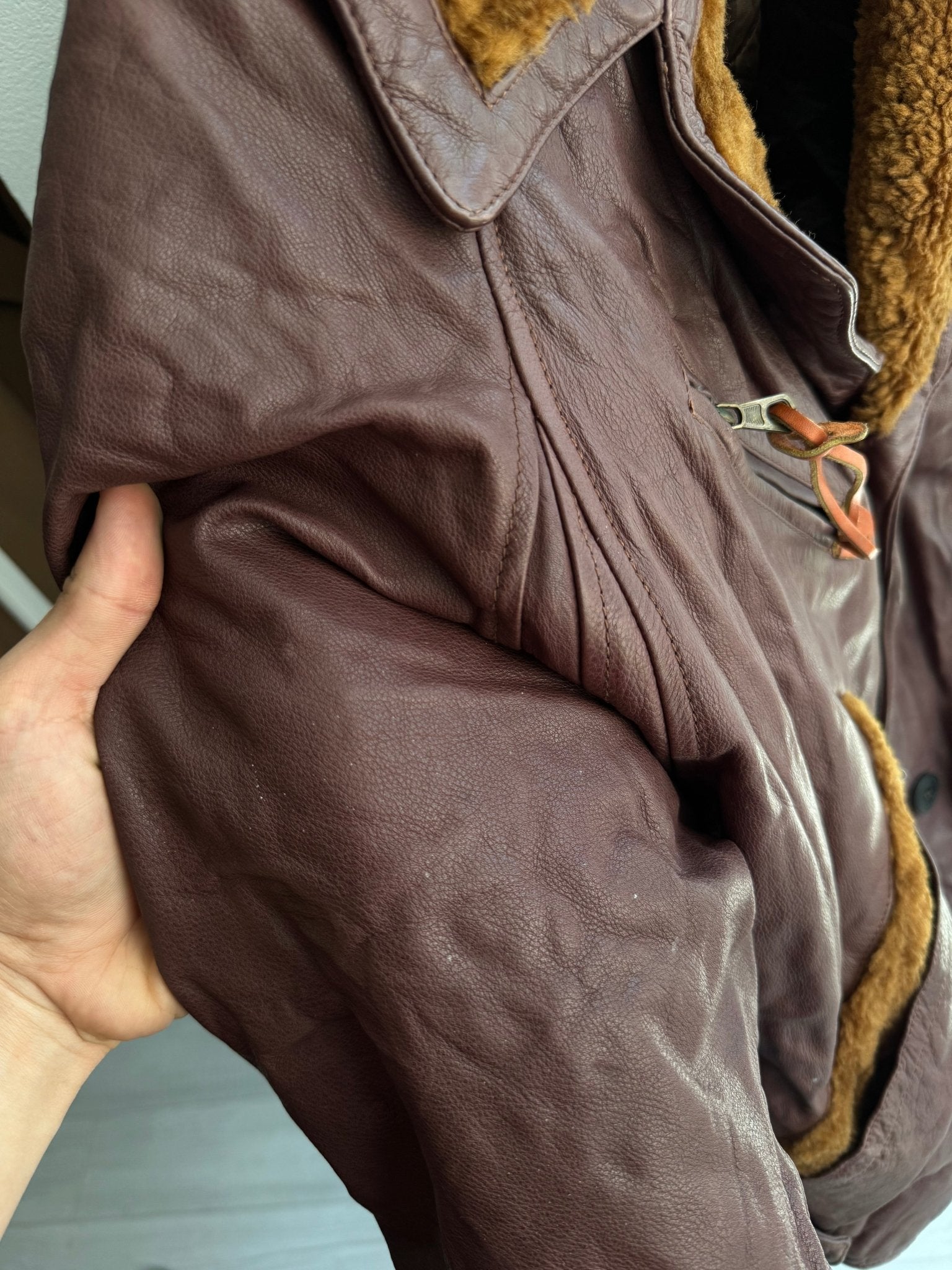🐻 Geacă Vintage Bărbați din Piele Burgundy/Maro cu Inserții Shearling – XL – Made in Italy - anbracaminte