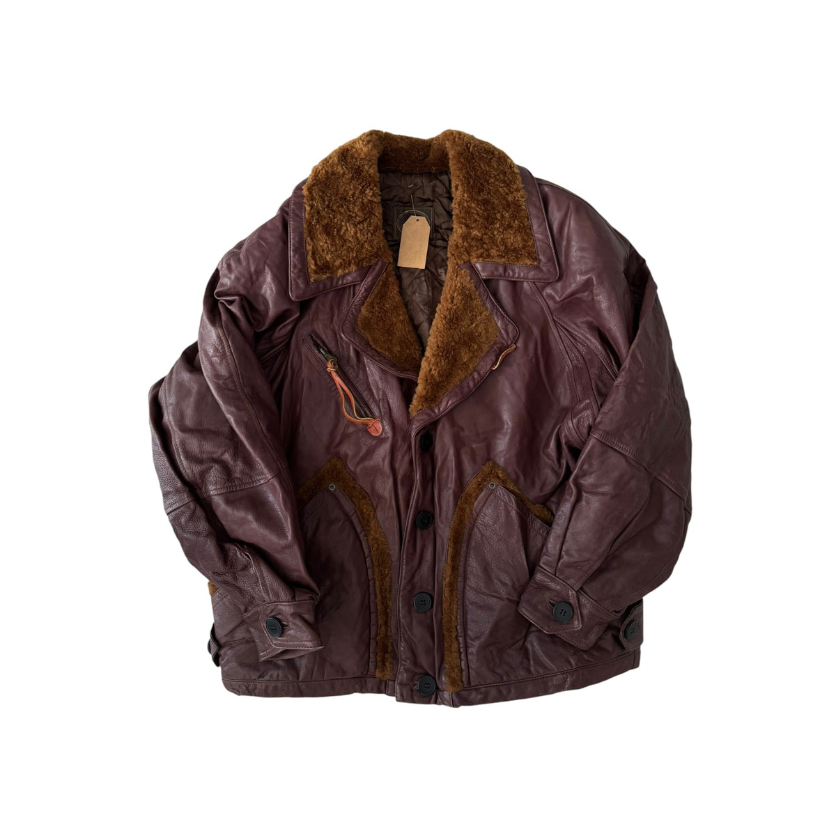 🐻 Geacă Vintage Bărbați din Piele Burgundy/Maro cu Inserții Shearling – XL – Made in Italy - anbracaminte