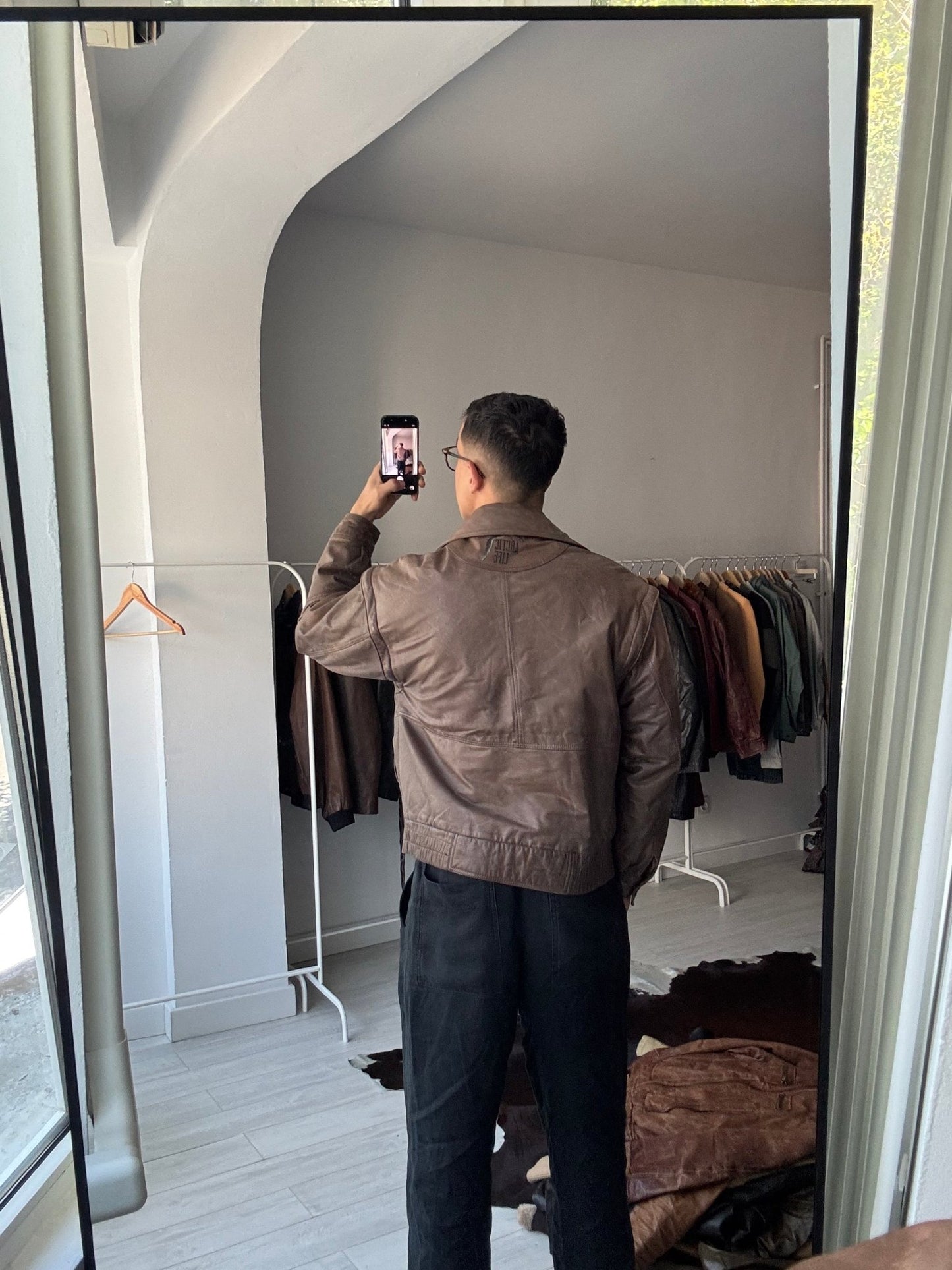 ☀️ Geacă Vintage Bărbați din Piele de Vacă (Cowhide) – Utility Jacket cu Mâneci Detașabile – M (46) - anbracaminte