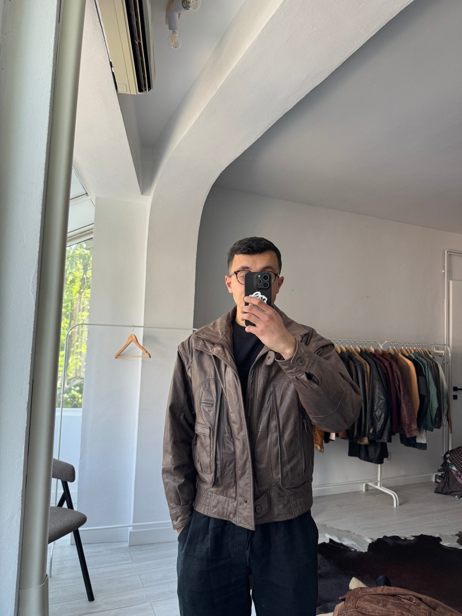 ☀️ Geacă Vintage Bărbați din Piele de Vacă (Cowhide) – Utility Jacket cu Mâneci Detașabile – M (46) - anbracaminte