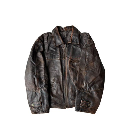 🏍️ Geacă Vintage Bărbați din Piele Faded & Distressed – M (Boxy Fit) - anbracaminte