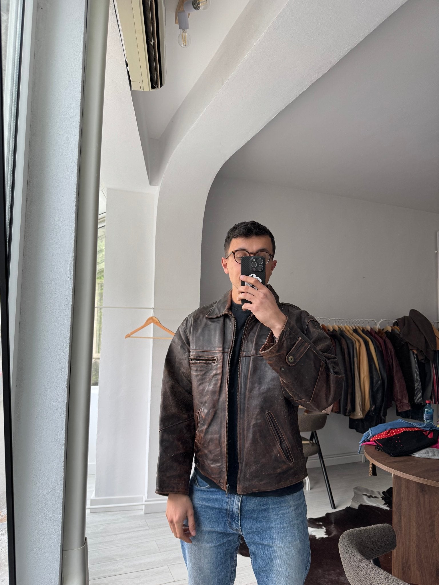 🏍️ Geacă Vintage Bărbați din Piele Faded & Distressed – M (Boxy Fit) - anbracaminte