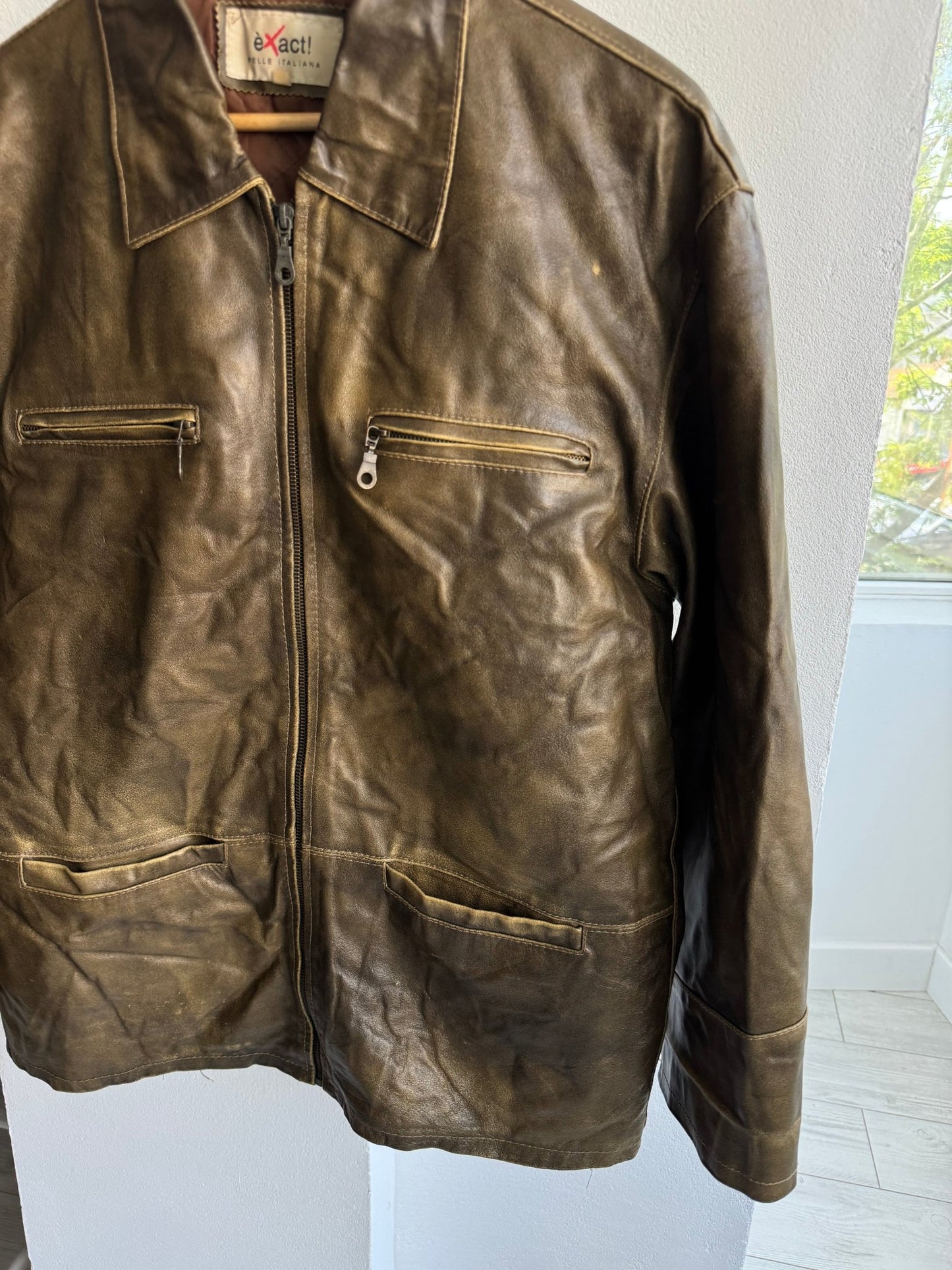 ☀️ Geacă Vintage Bărbați din Piele – Faded & Natural Patina – M – Made in Italy - anbracaminte