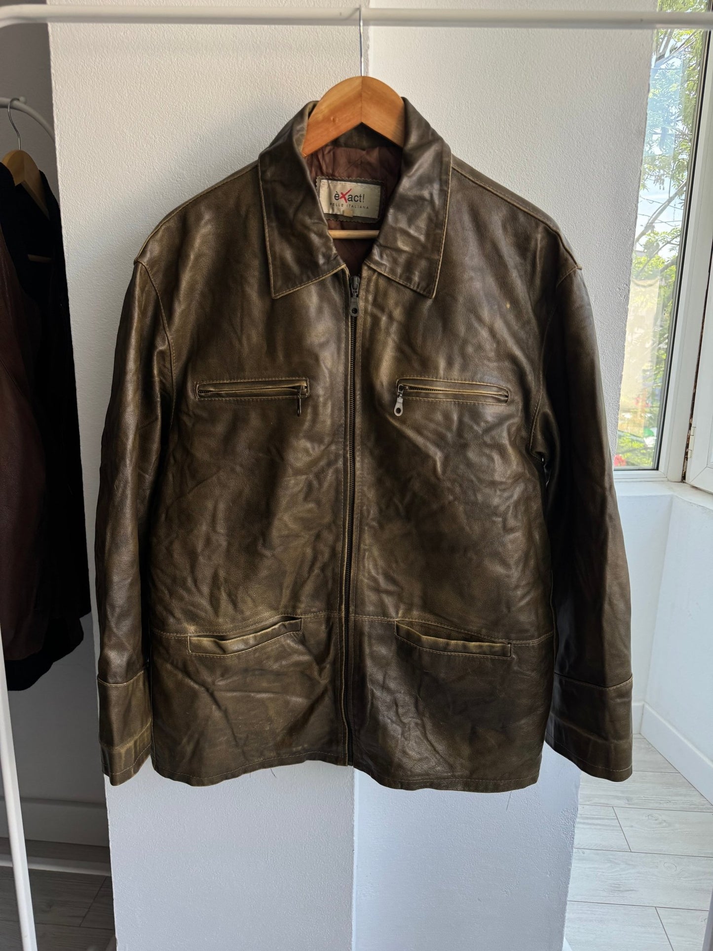 ☀️ Geacă Vintage Bărbați din Piele – Faded & Natural Patina – M – Made in Italy - anbracaminte