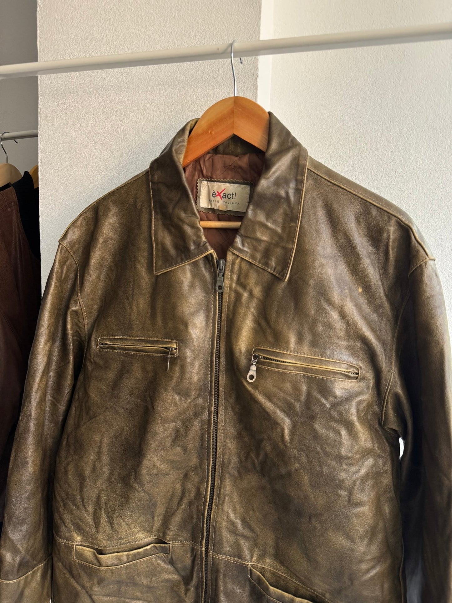 ☀️ Geacă Vintage Bărbați din Piele – Faded & Natural Patina – M – Made in Italy - anbracaminte