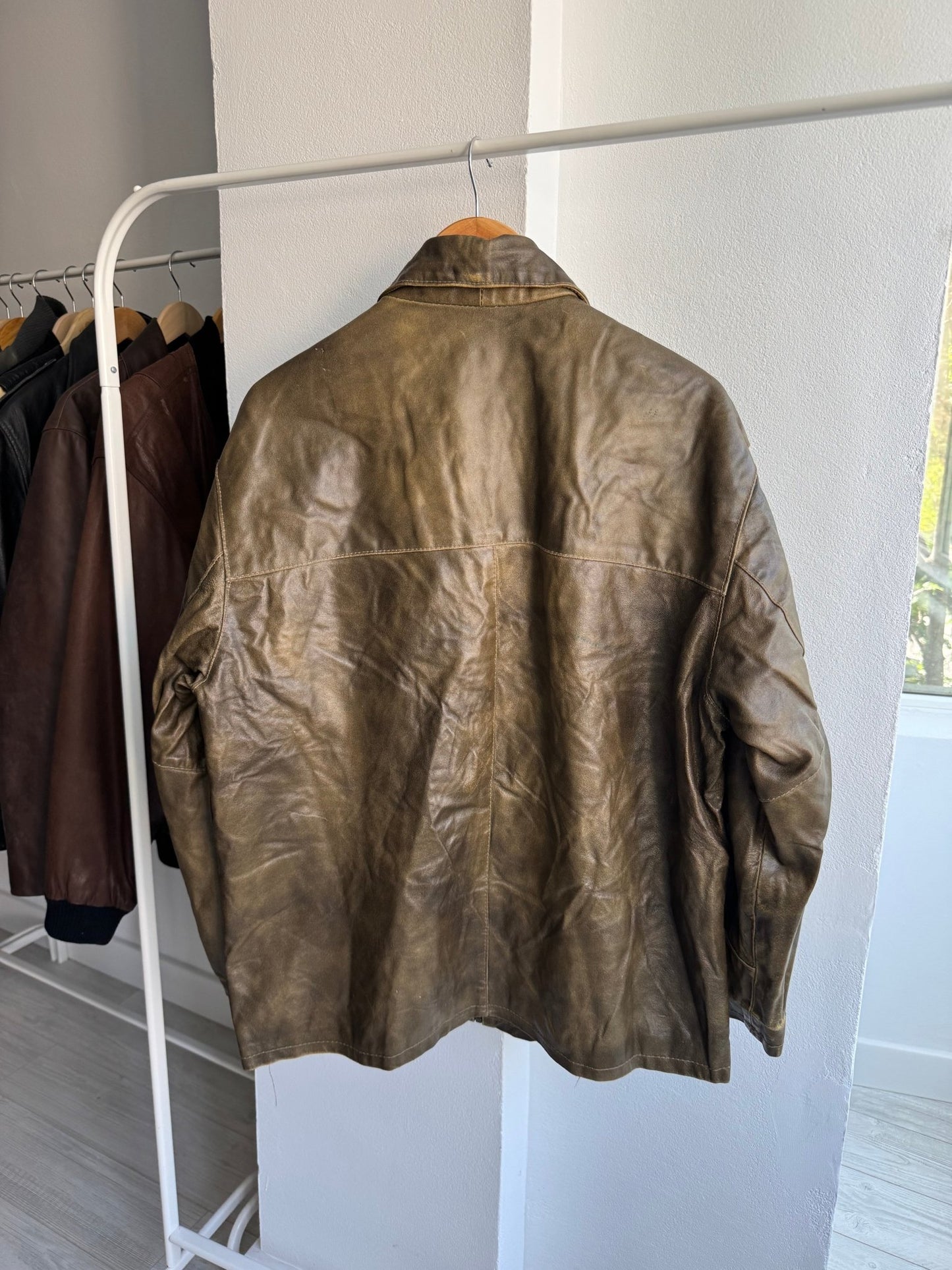 ☀️ Geacă Vintage Bărbați din Piele – Faded & Natural Patina – M – Made in Italy - anbracaminte