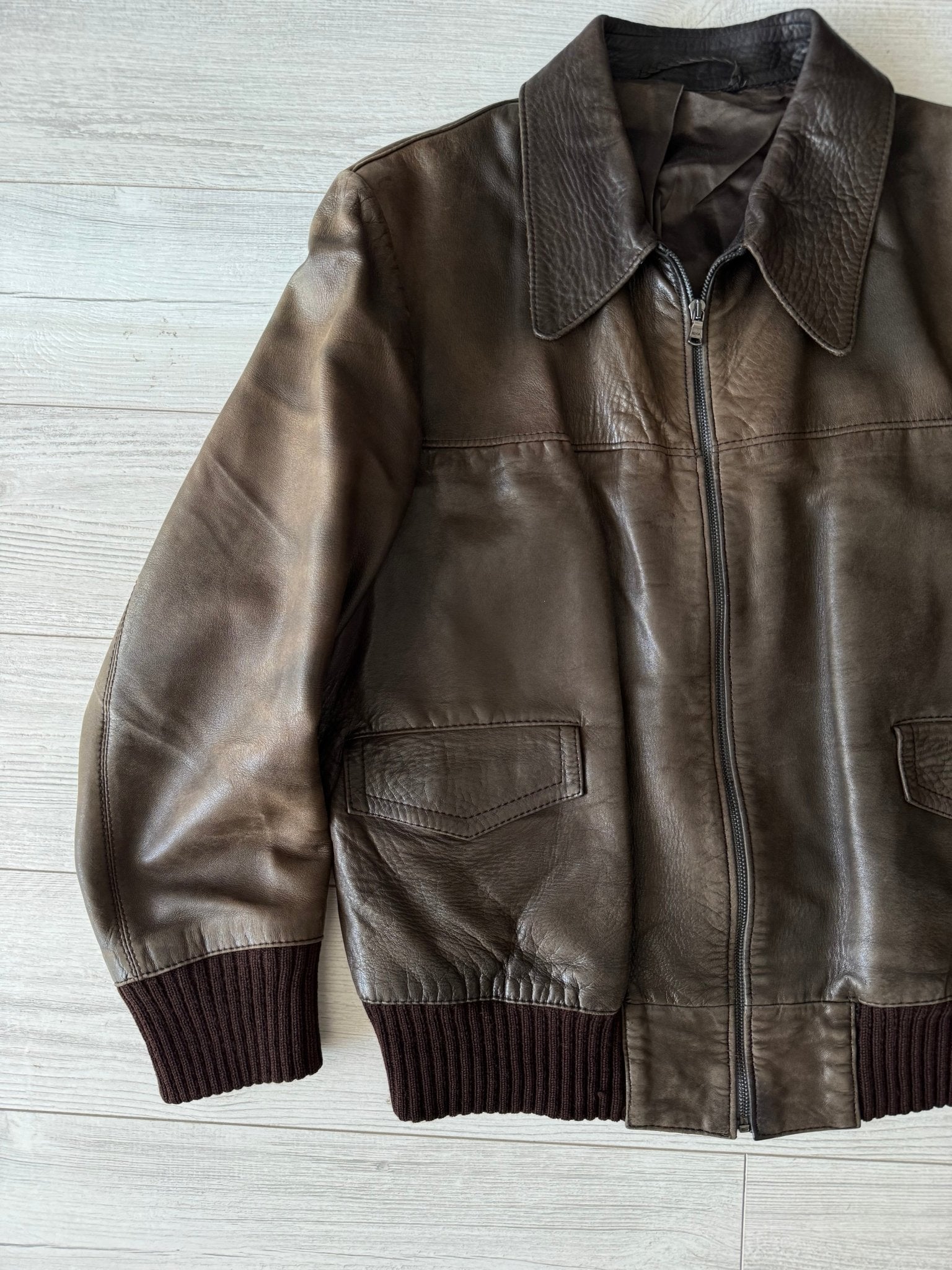 🤎 Geacă Vintage Bărbați din Piele Maro – Faded & Patina – Cropped Fit (M) - anbracaminte