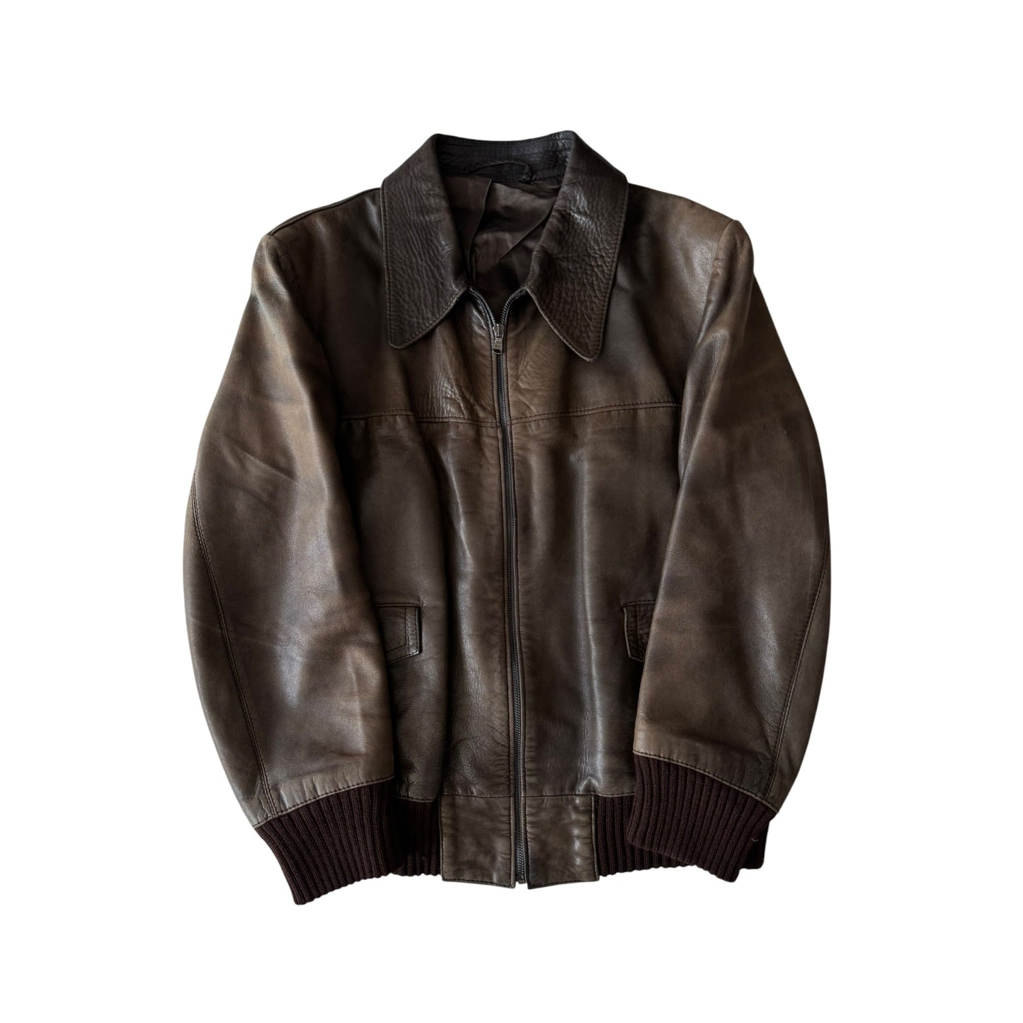 🤎 Geacă Vintage Bărbați din Piele Maro – Faded & Patina – Cropped Fit (M) - anbracaminte