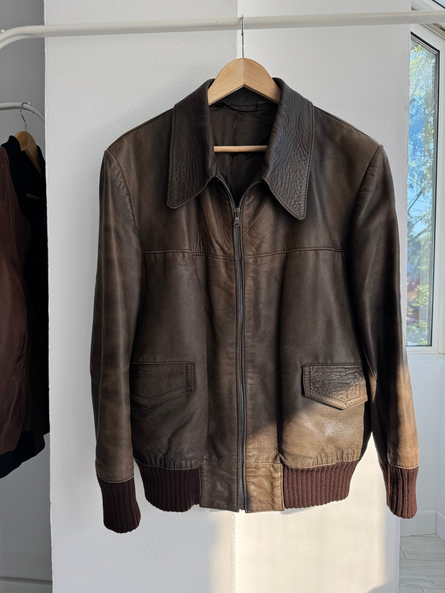 🤎 Geacă Vintage Bărbați din Piele Maro – Faded & Patina – Cropped Fit (M) - anbracaminte
