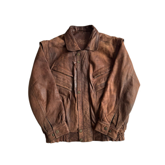 ☀️ Geacă Vintage Bărbați din Piele Maro Faded – XL (Cropped & Boxy, Detachable Sleeves) - anbracaminte