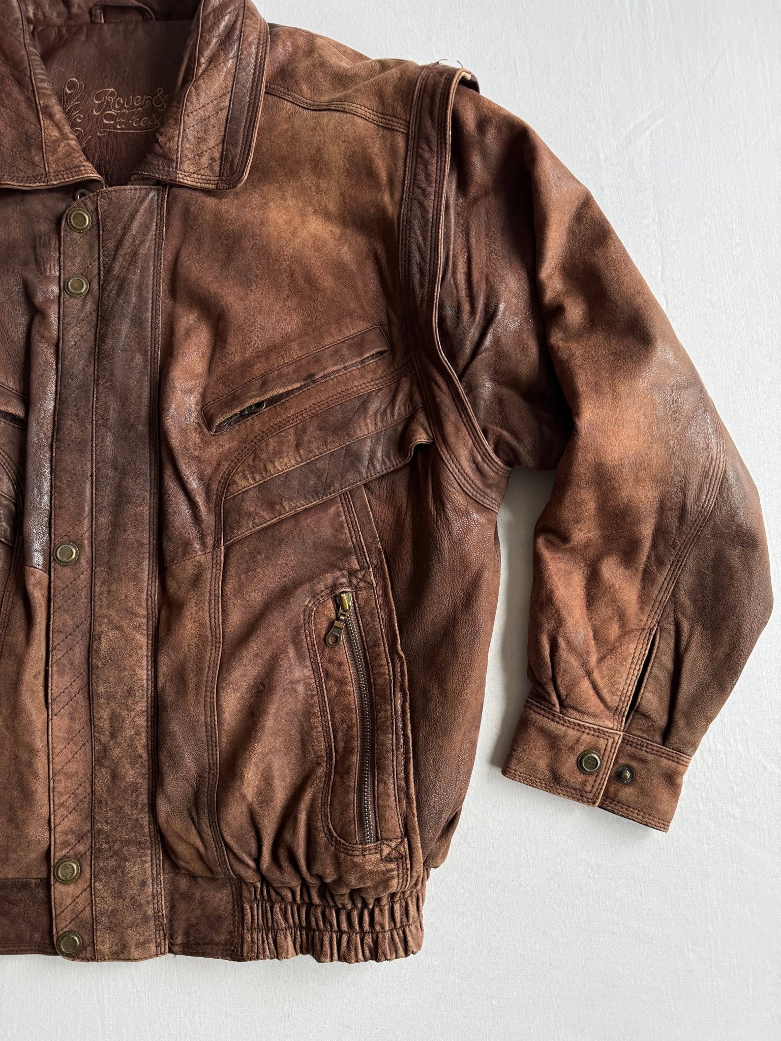 ☀️ Geacă Vintage Bărbați din Piele Maro Faded – XL (Cropped & Boxy, Detachable Sleeves) - anbracaminte