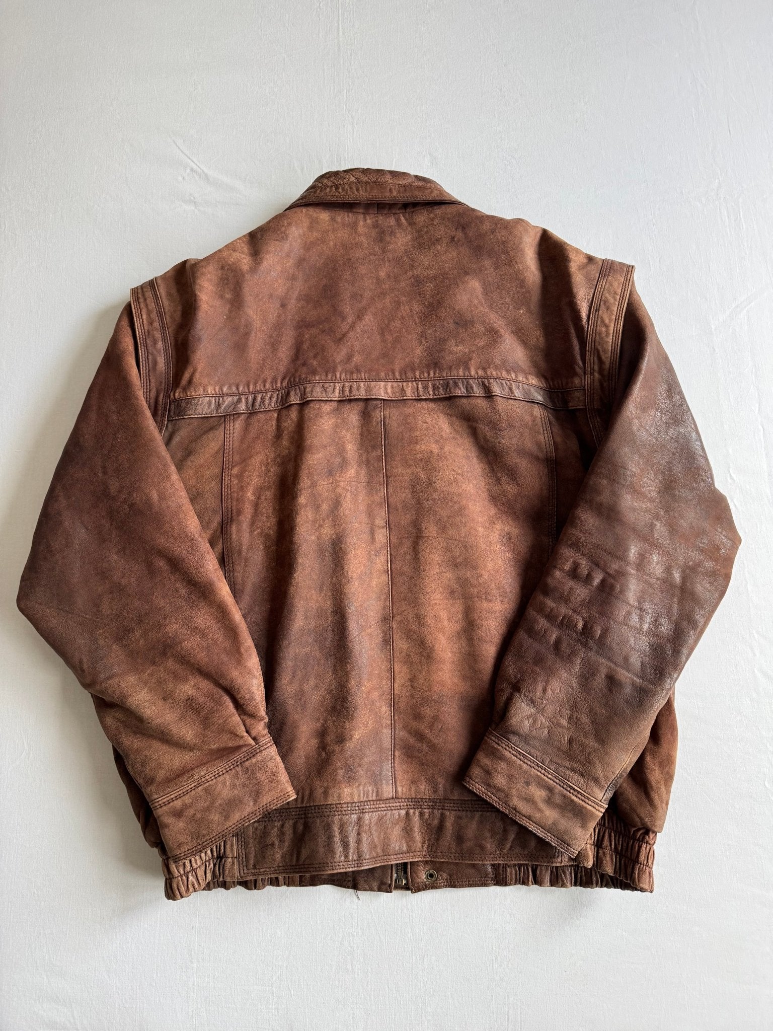 ☀️ Geacă Vintage Bărbați din Piele Maro Faded – XL (Cropped & Boxy, Detachable Sleeves) - anbracaminte