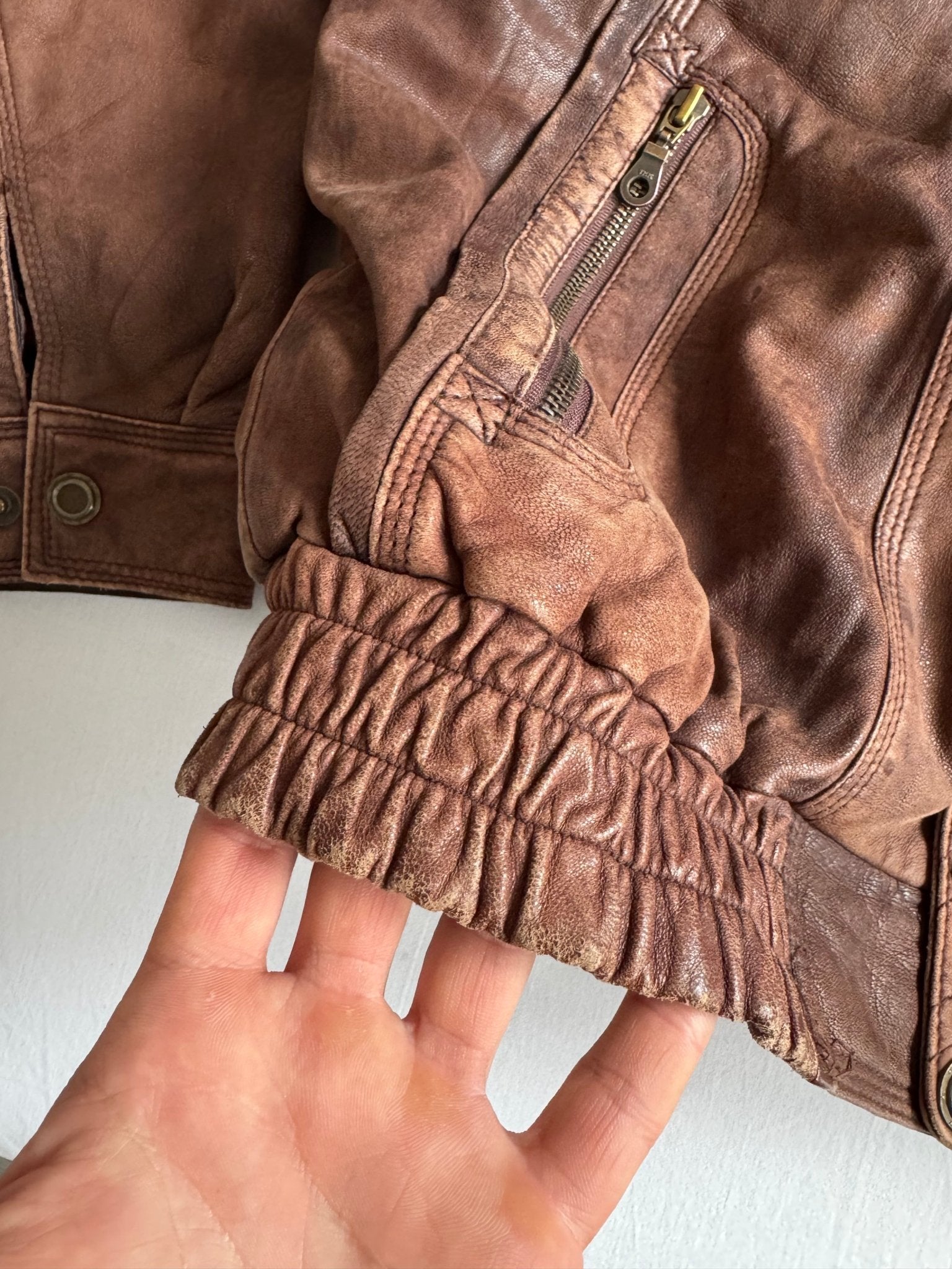 ☀️ Geacă Vintage Bărbați din Piele Maro Faded – XL (Cropped & Boxy, Detachable Sleeves) - anbracaminte