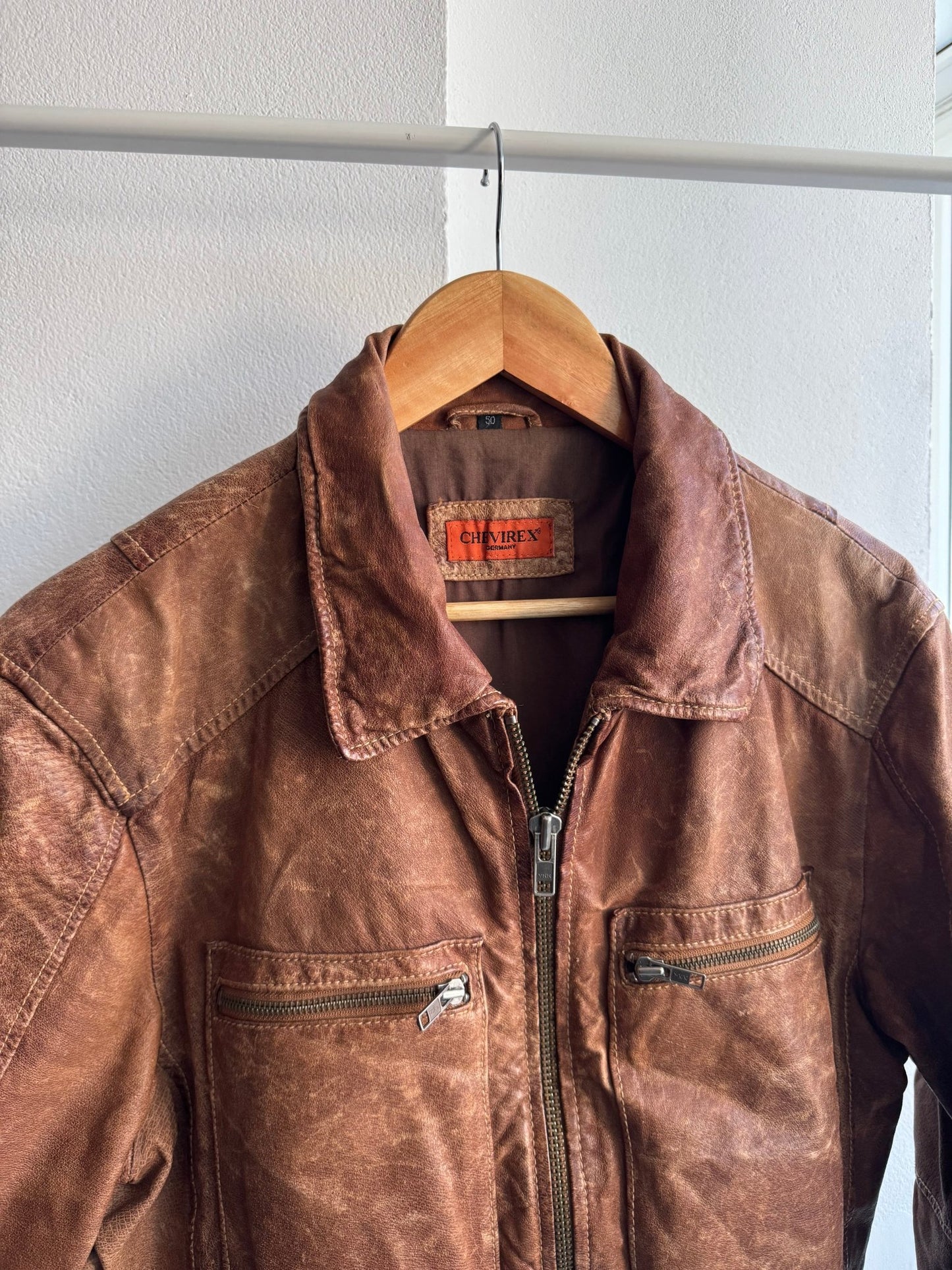 🤎 Geacă Vintage Bărbați din Piele Maro – Patină & Fade Natural – L (50) - anbracaminte