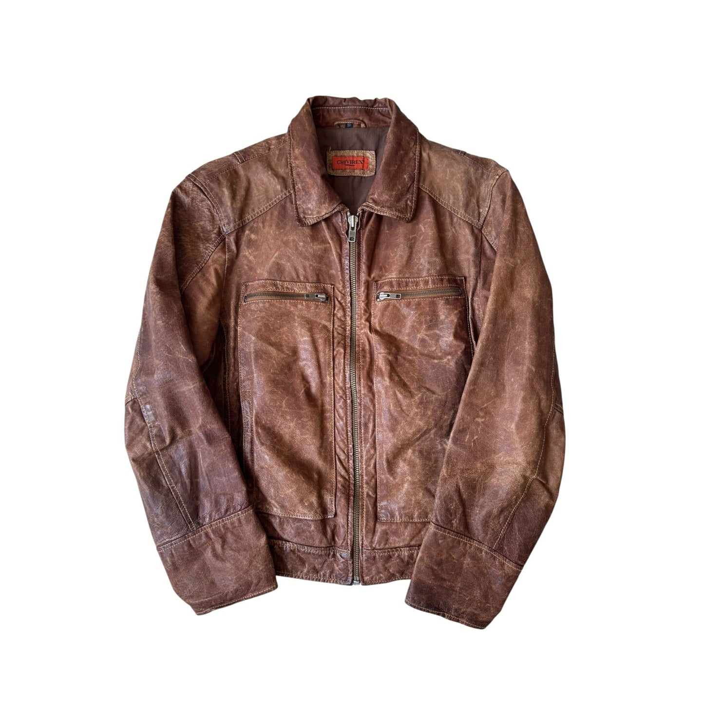 🤎 Geacă Vintage Bărbați din Piele Maro – Patină & Fade Natural – L (50) - anbracaminte