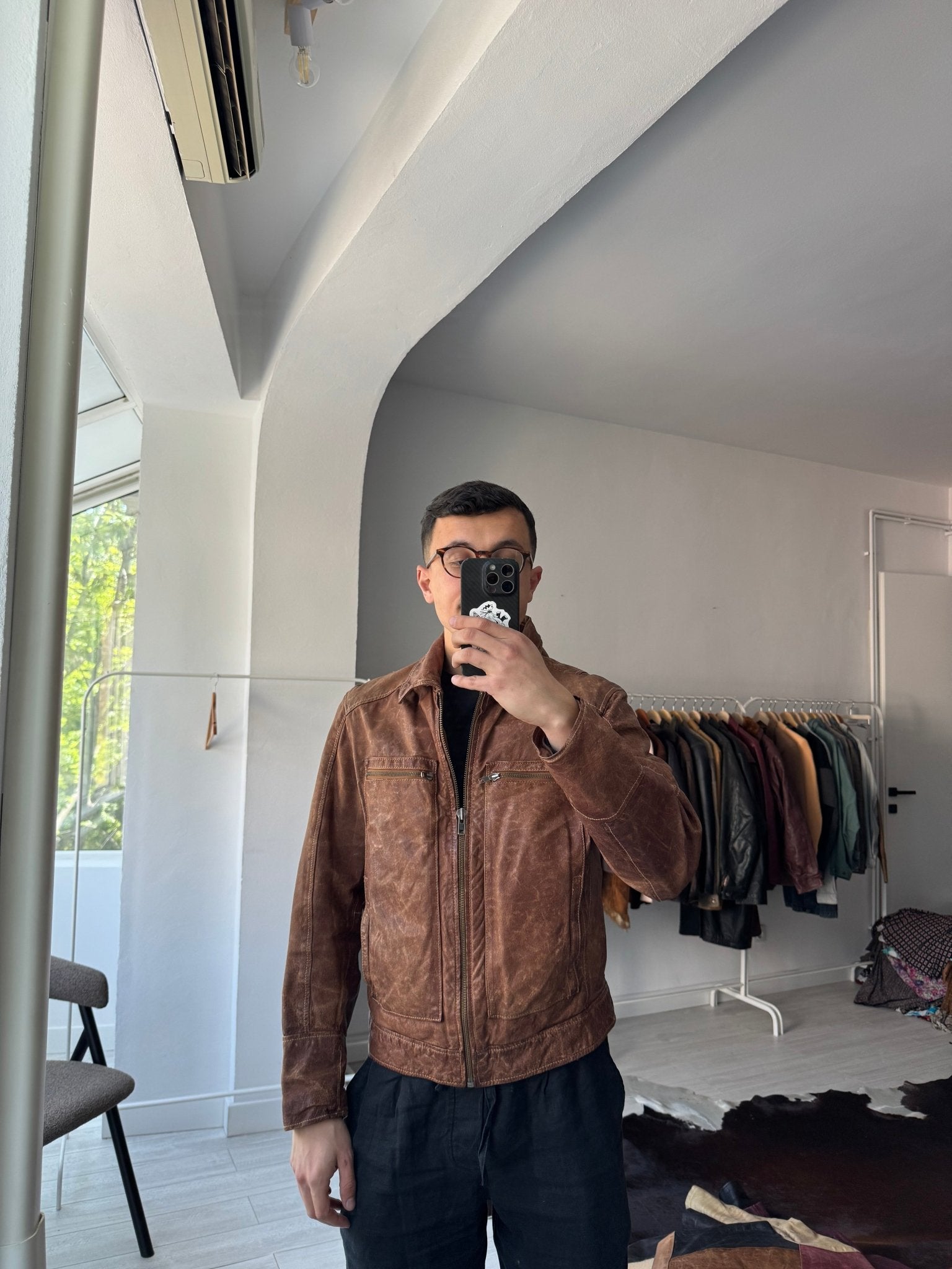 🤎 Geacă Vintage Bărbați din Piele Maro – Patină & Fade Natural – L (50) - anbracaminte