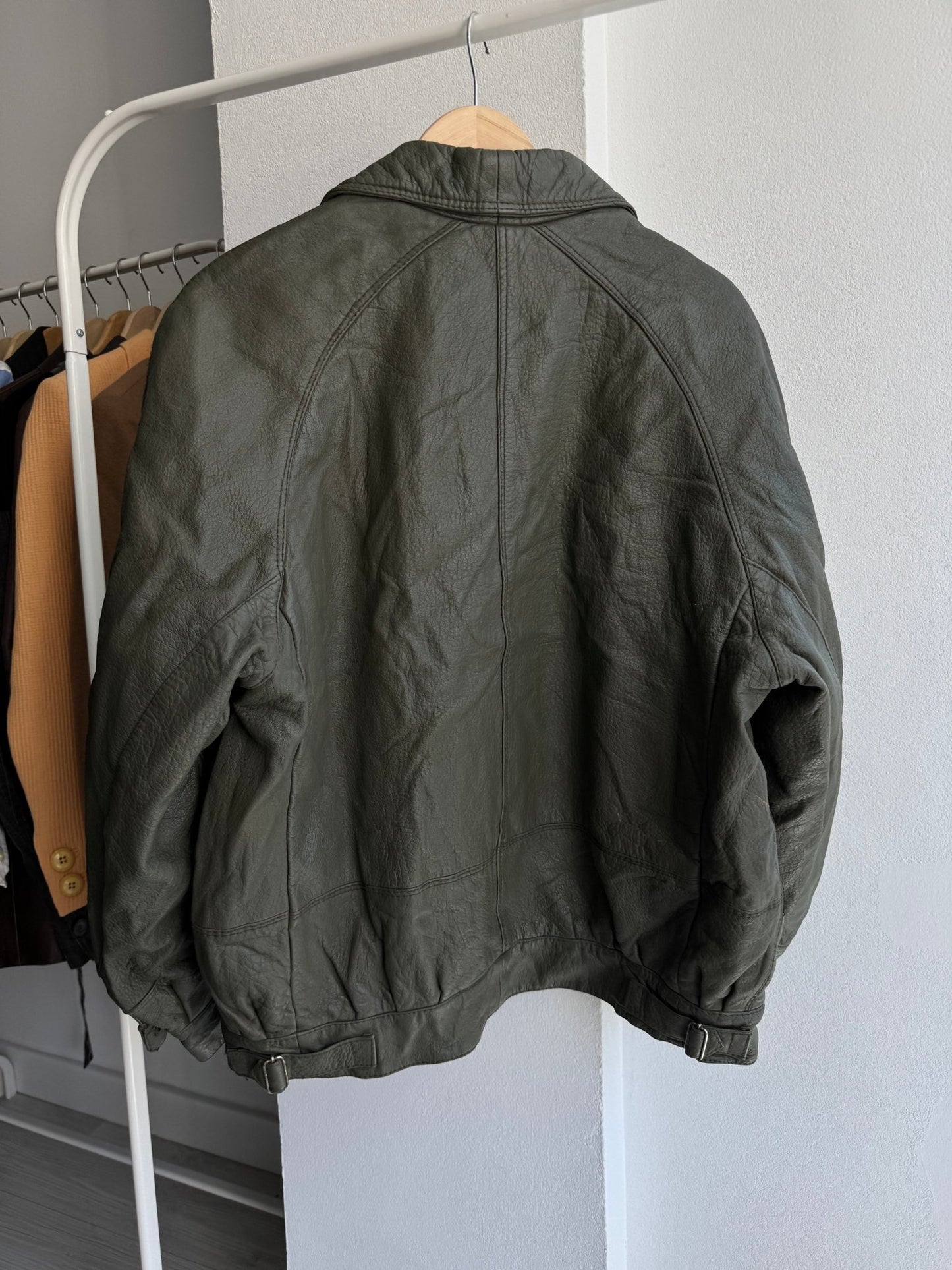 🌲 Geacă Vintage Bărbați din Piele Verde Faded – M (48) – Made in Italy - anbracaminte