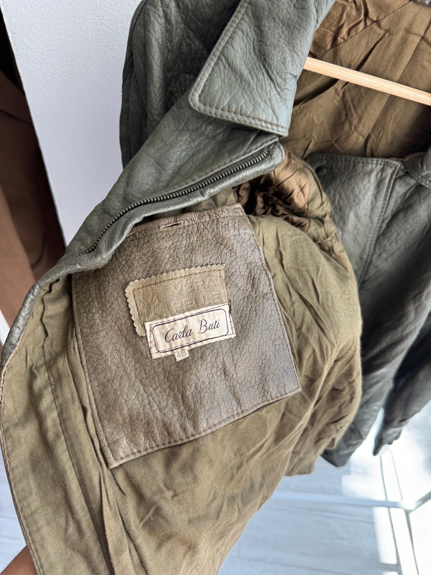 🌲 Geacă Vintage Bărbați din Piele Verde Faded – M (48) – Made in Italy - anbracaminte