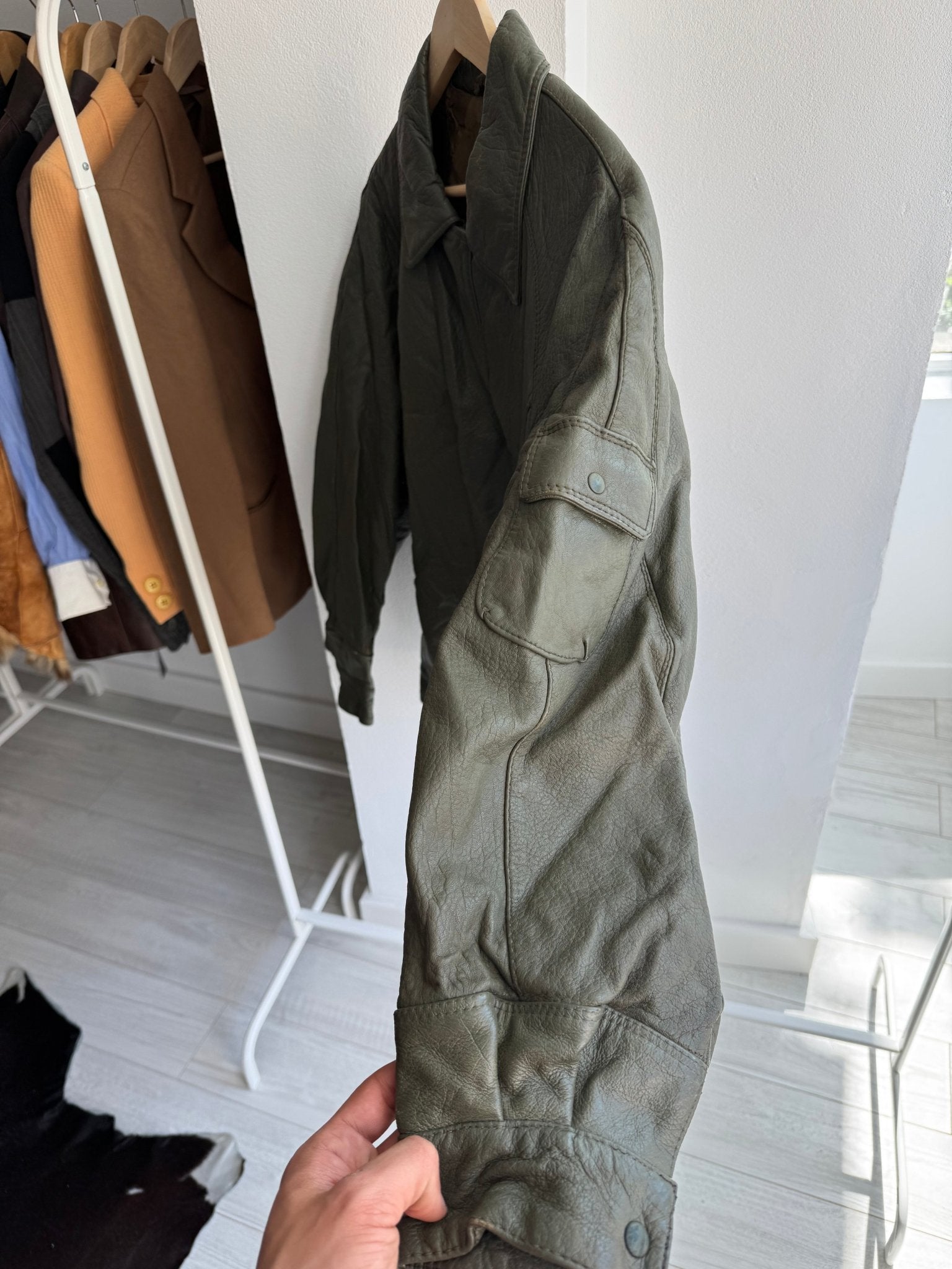 🌲 Geacă Vintage Bărbați din Piele Verde Faded – M (48) – Made in Italy - anbracaminte