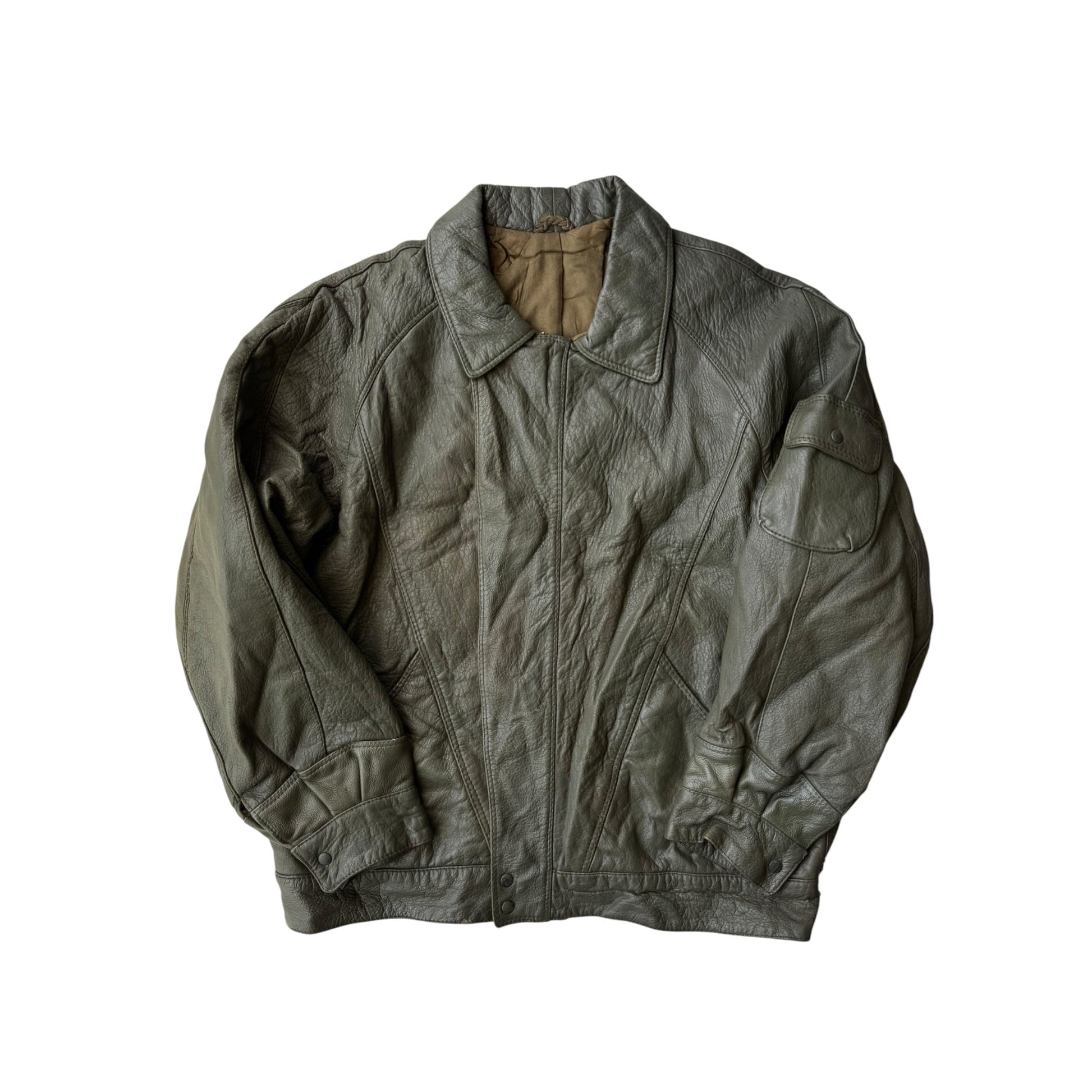 🌲 Geacă Vintage Bărbați din Piele Verde Faded – M (48) – Made in Italy - anbracaminte
