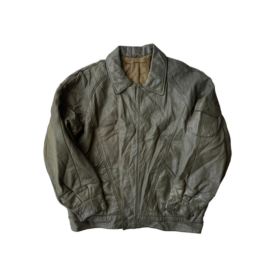 🌲 Geacă Vintage Bărbați din Piele Verde Faded – M (48) – Made in Italy - anbracaminte