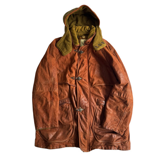🧥 Geacă Vintage Bărbați Maro din Piele Full Grain cu Fireman Clasp și Glugă Detașabilă – XL - anbracaminte